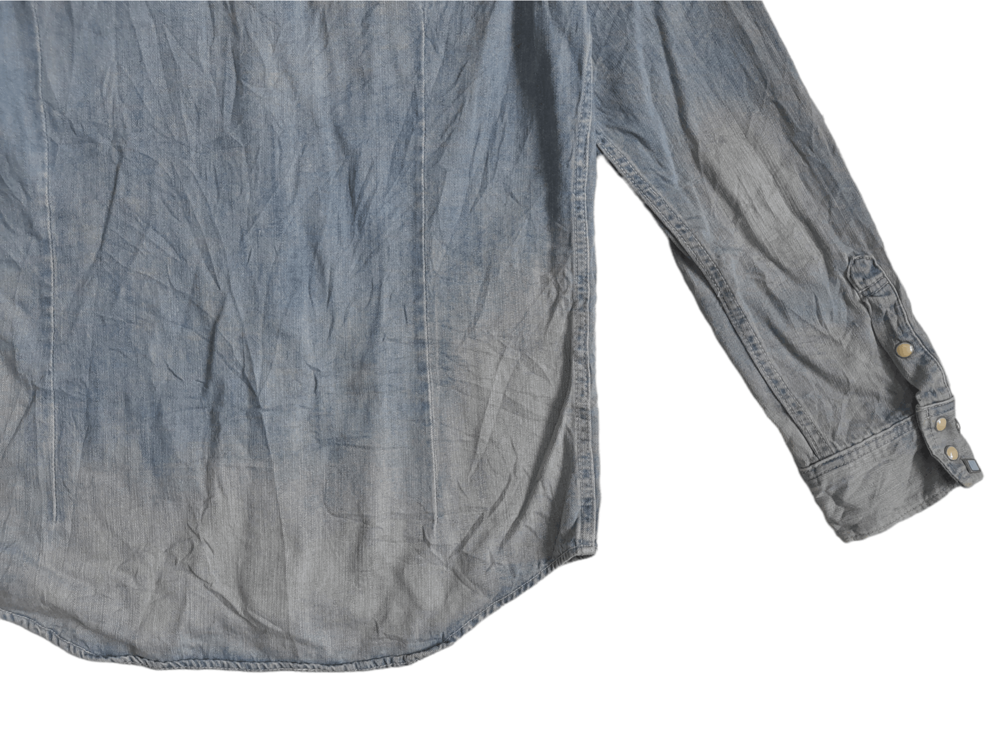 Japanese Brand Stooge Co. Distressed Denim Shirt (E87) Size US L / EU 52-54 / 3 - 9 Thumbnail