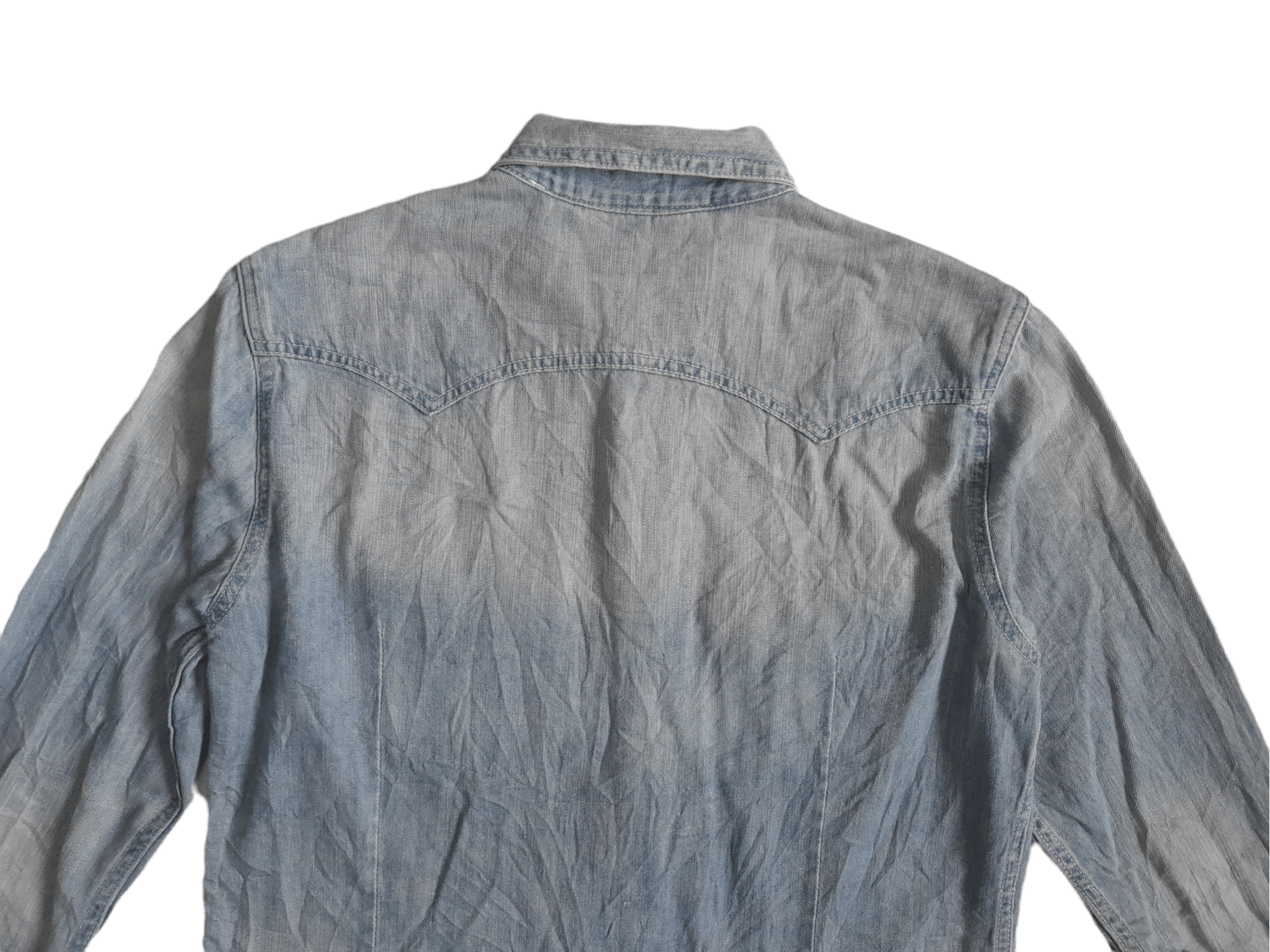 Japanese Brand Stooge Co. Distressed Denim Shirt (E87) Size US L / EU 52-54 / 3 - 8 Thumbnail