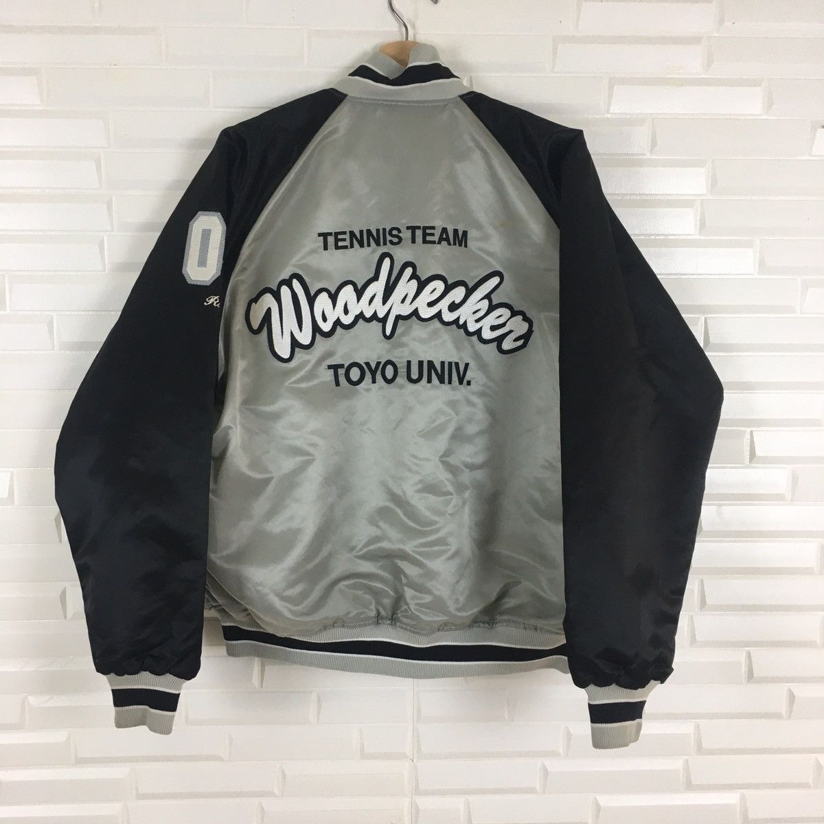 image of Oldvarsitystadium x Varsity Jacket Tennis Team University Satin Varsity in Black (Size Medium)