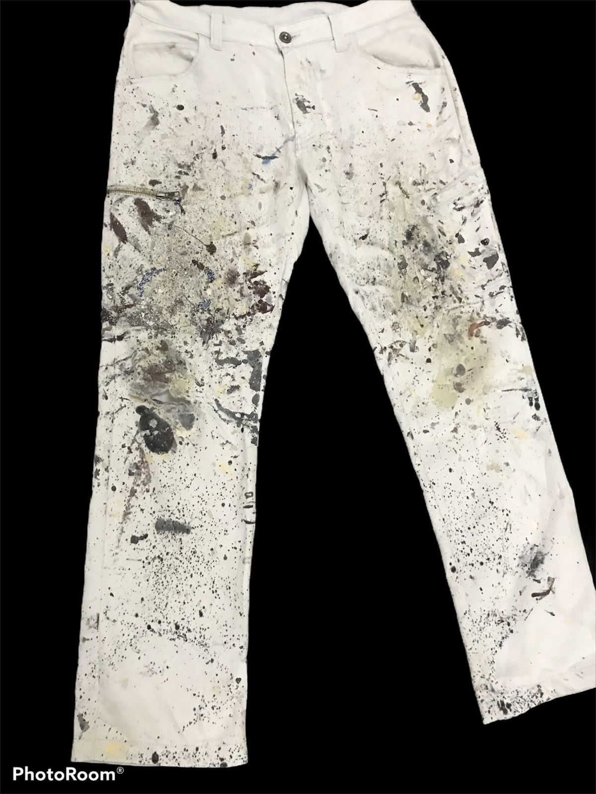 Art Comes First × Japanese Brand Fieldcore Paint Splash Distressed Casual Pants Size US 33 - 2 Thumbnail