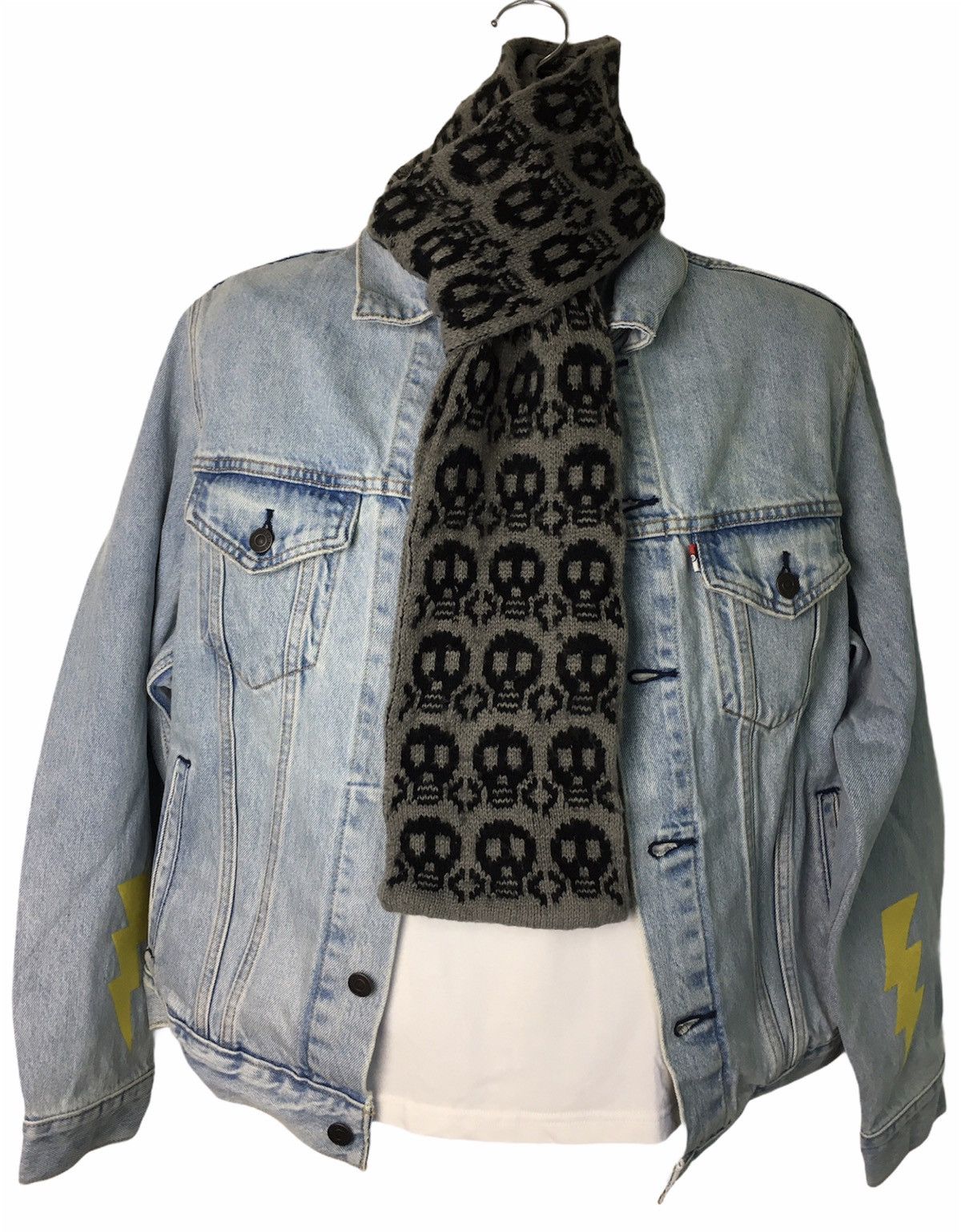image of Skulls Skull Full Print Design Muffler Grey Scarf, Men's
