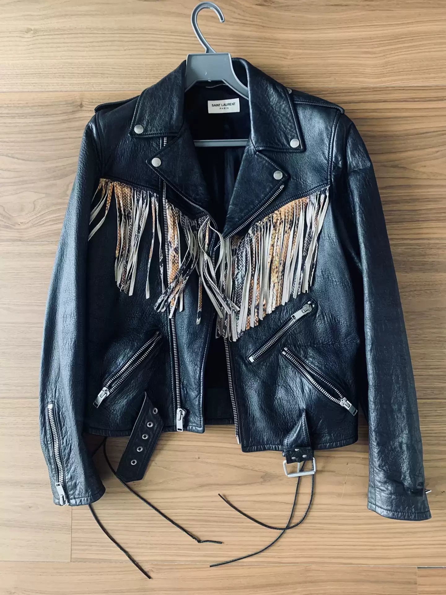 Saint Laurent catwalk snake scale tassel leather jacket