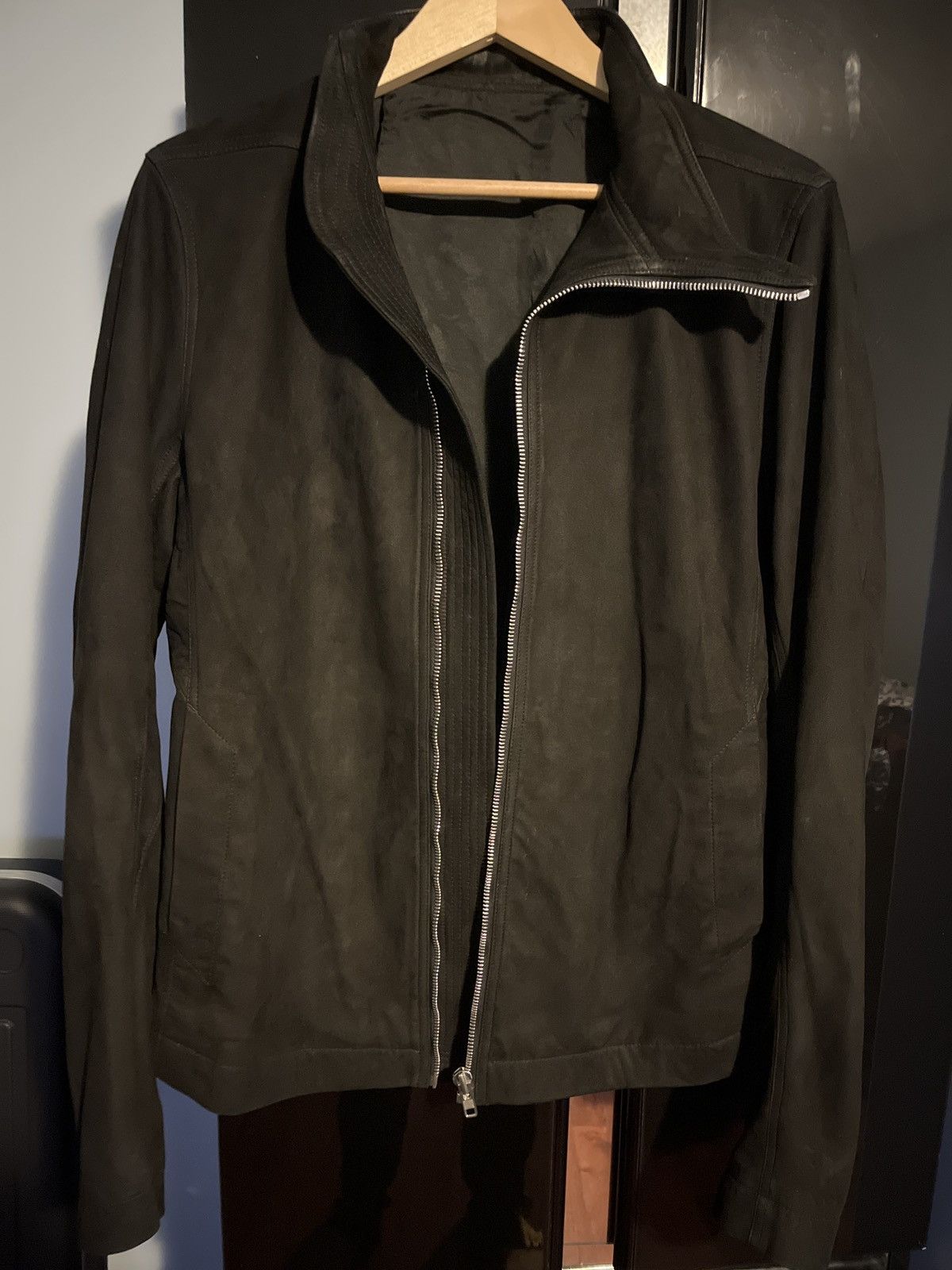 image of Rick Owens Mainline Suede Jacket (54) in Black, Men's (Size Large)