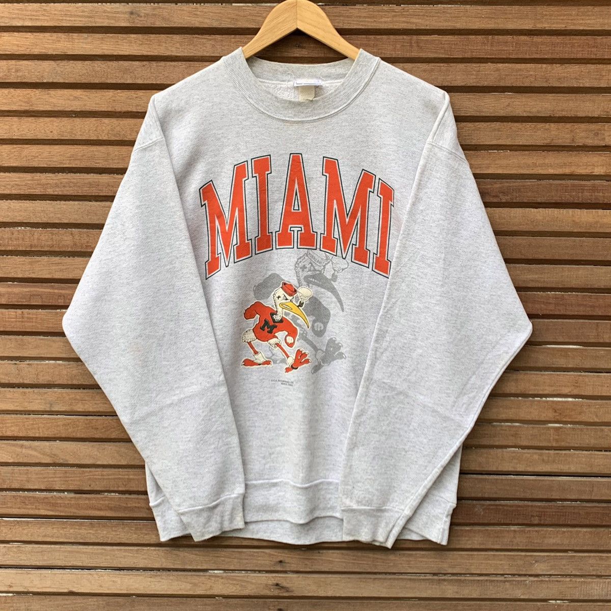 image of American College x NCAA Vintage 1990S Miami Hurricanes Football Sweatshirt in Grey (Size Large)