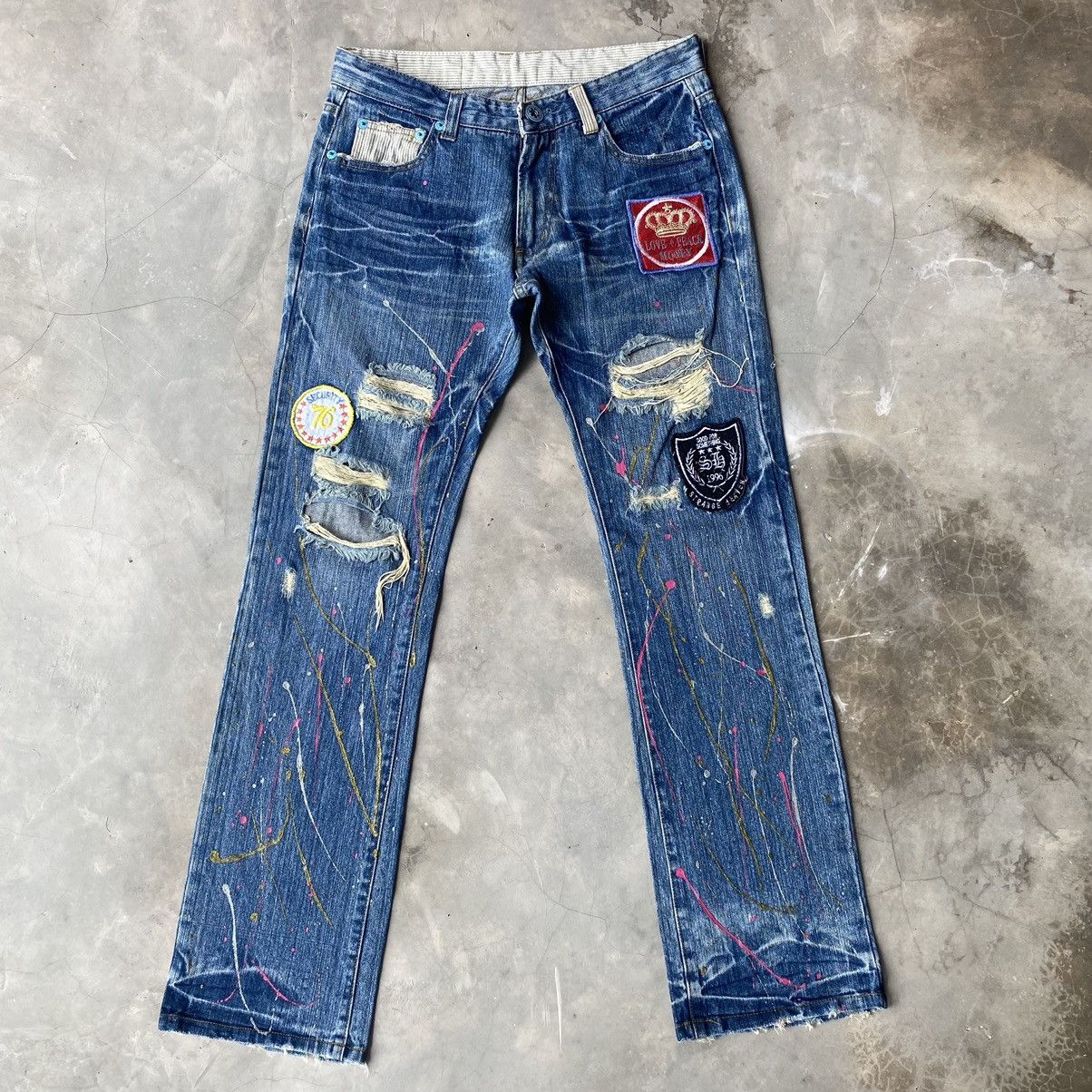 Japanese Brand × Seditionaries Peace love jeans patchwork distressed denim flare jeans Size US 30 / EU 46 - 1 Thumbnail