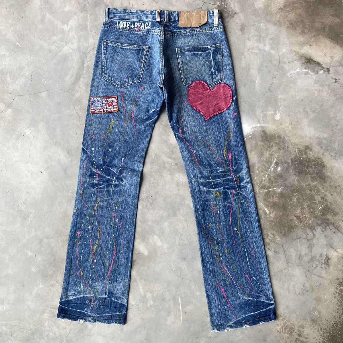 Japanese Brand × Seditionaries Peace love jeans patchwork distressed denim flare jeans Size US 30 / EU 46 - 5 Thumbnail