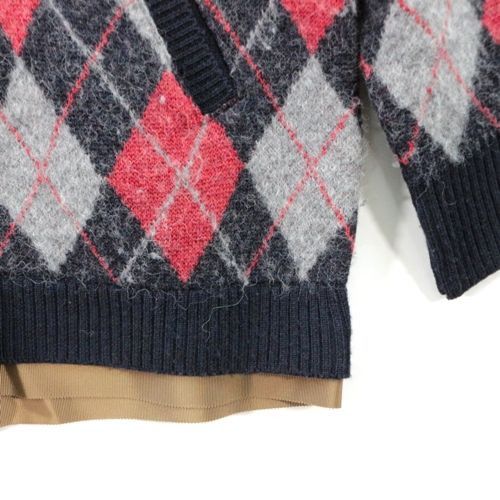 Sweater Gray x Red Argyle Cardigan
