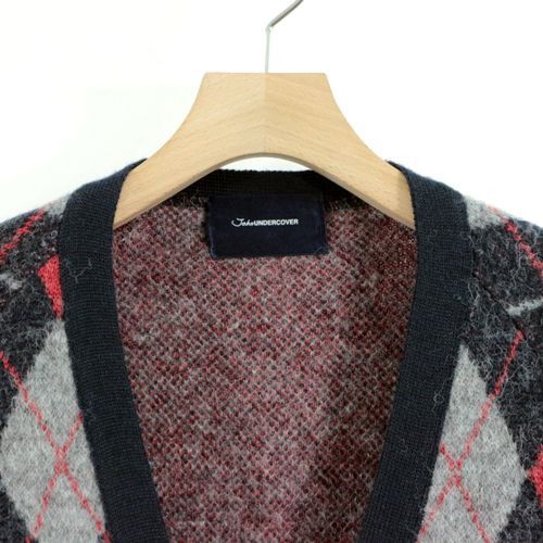 Sweater Gray x Red Argyle Cardigan