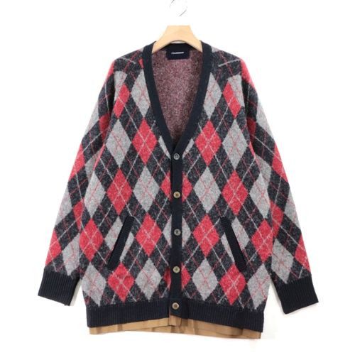 Sweater Gray x Red Argyle Cardigan