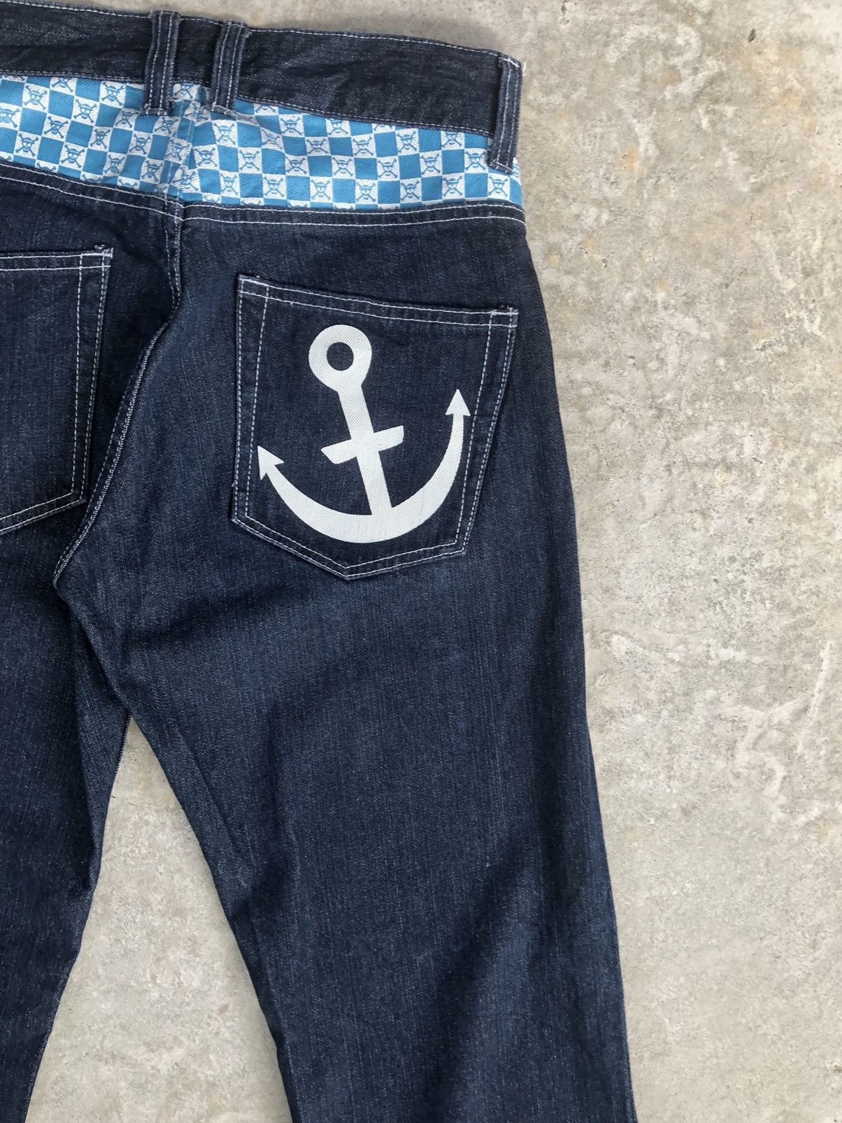 Japanese Brand One Piece Monkey D Luffy Art Denim Painted jeans Spellout Size US 29 - 10 Thumbnail