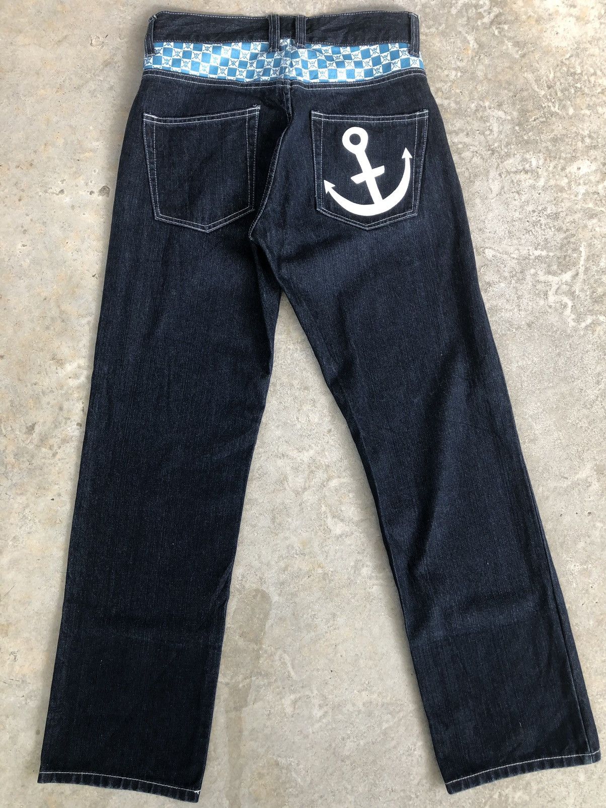 Japanese Brand One Piece Monkey D Luffy Art Denim Painted jeans Spellout Size US 29 - 2 Thumbnail