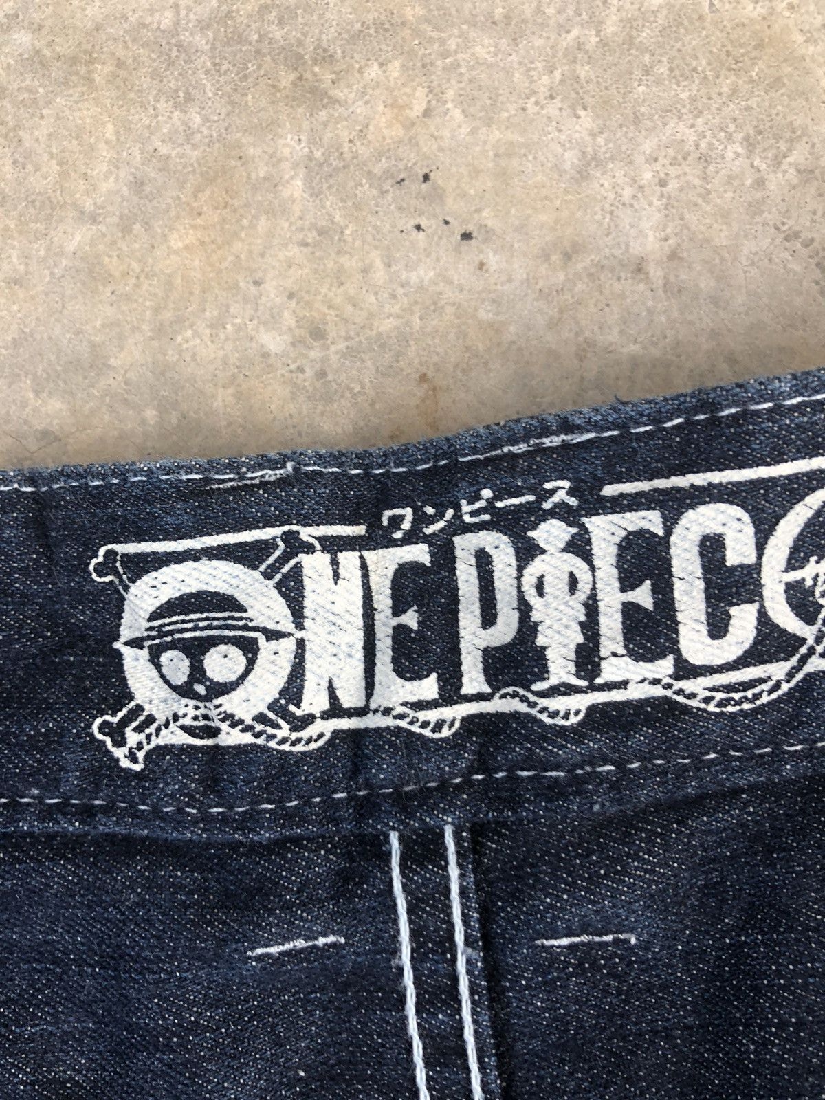 Japanese Brand One Piece Monkey D Luffy Art Denim Painted jeans Spellout Size US 29 - 13 Thumbnail
