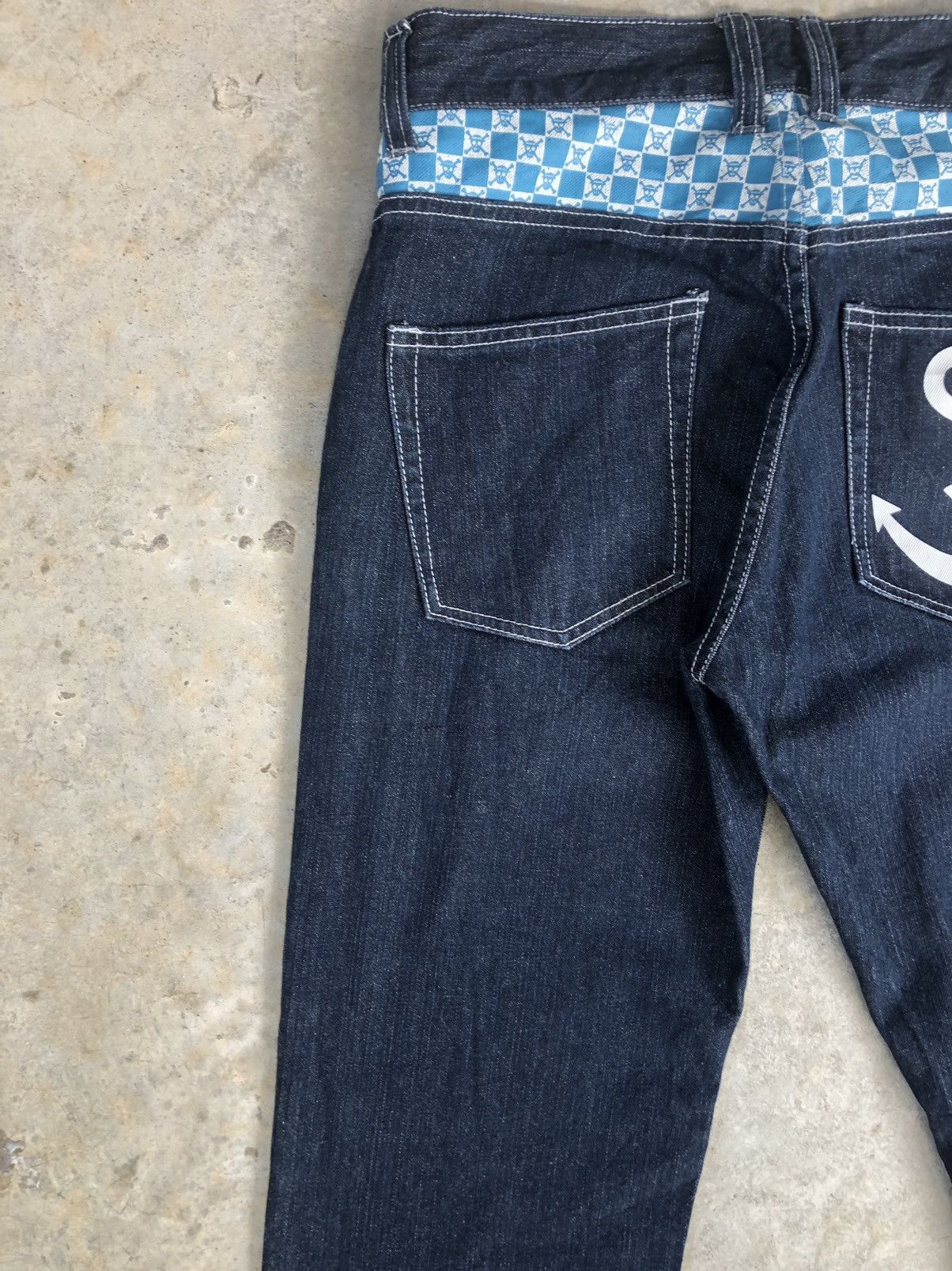 Japanese Brand One Piece Monkey D Luffy Art Denim Painted jeans Spellout Size US 29 - 9 Thumbnail