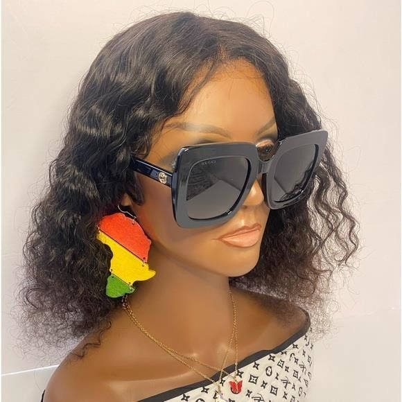 Gucci GG0328s 001 Oversized rectangular Black Gold GG Authen