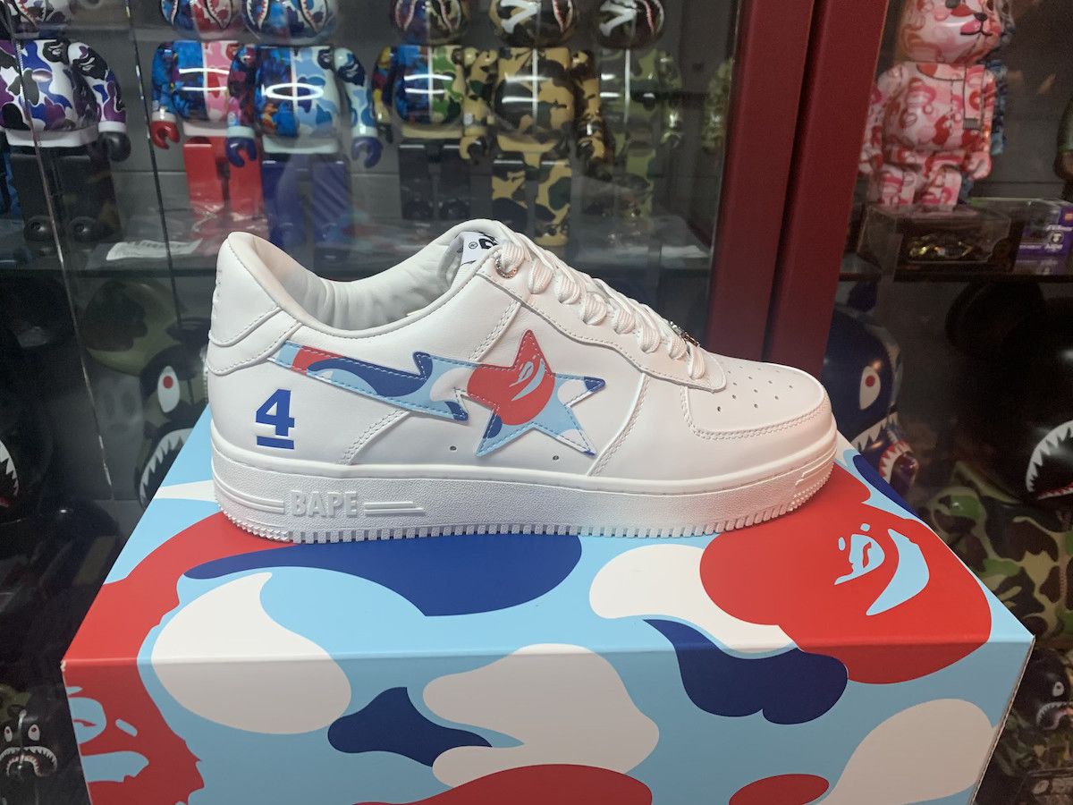 image of Bape Bathing Ape Paris France 4Th Bapesta Bape Sta Shark Ds Shoes in White, Men's (Size 9)