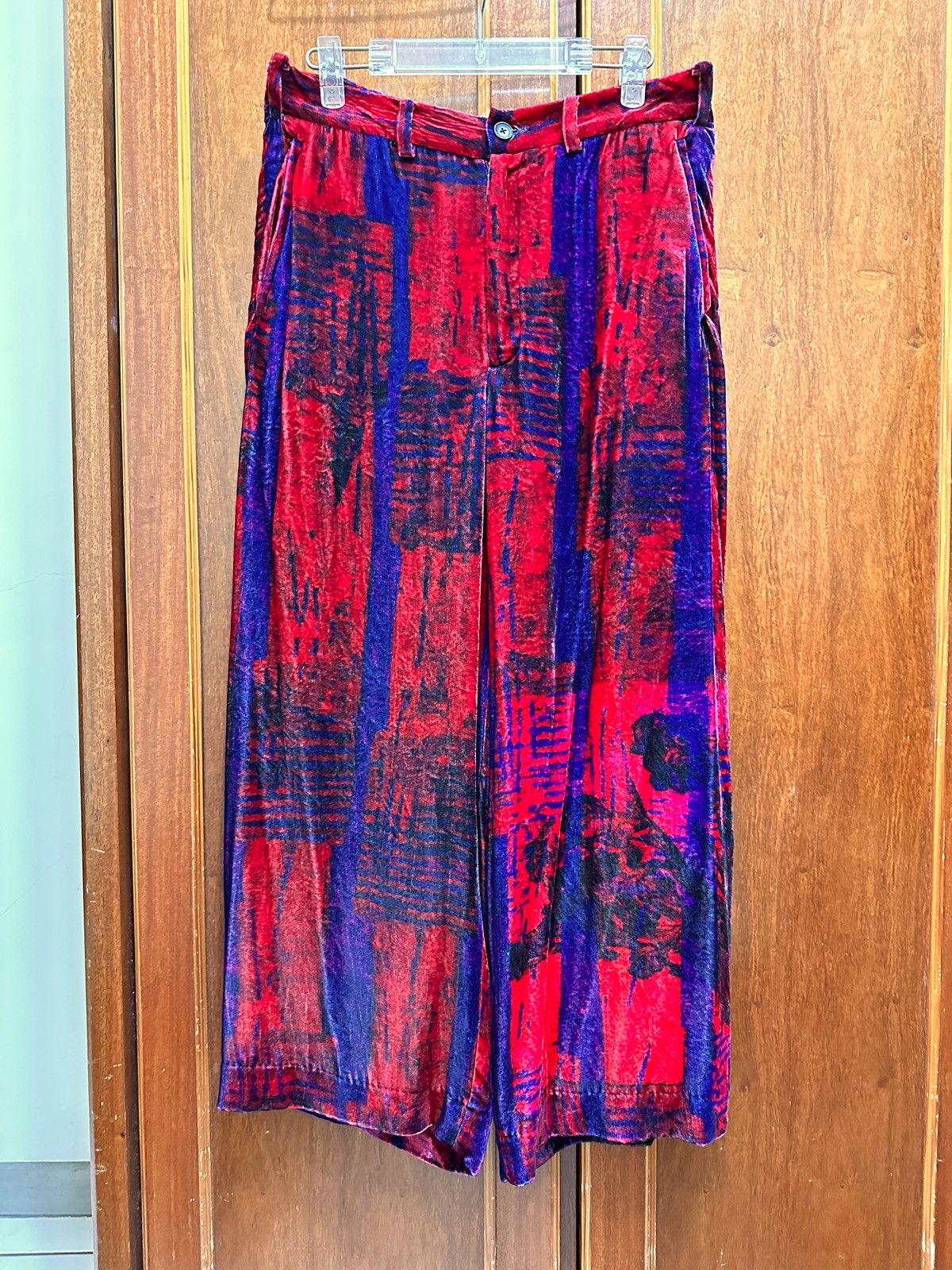 image of Groundy x Yohji Yamamoto Red Silk Velvet Wide Pants, Men's (Size 31)