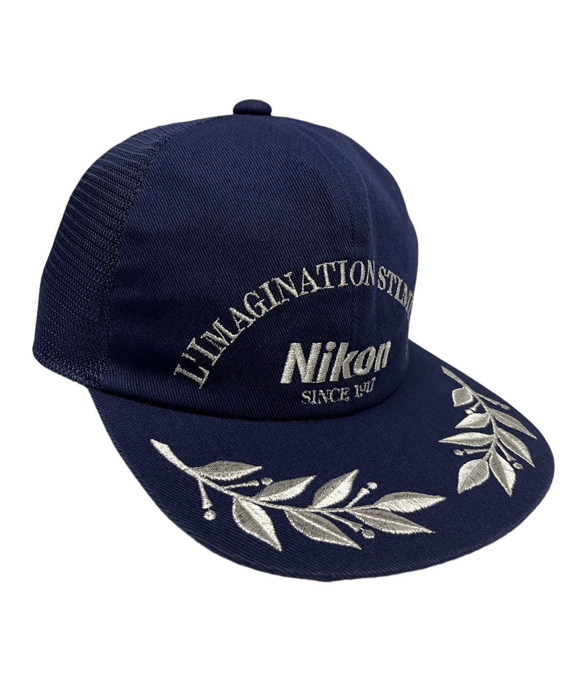 Nikon 💥📸 VINTAGE 90’s NIKON JAPAN Silver Embroidery Trucker Hat Size ONE SIZE - 3 Thumbnail