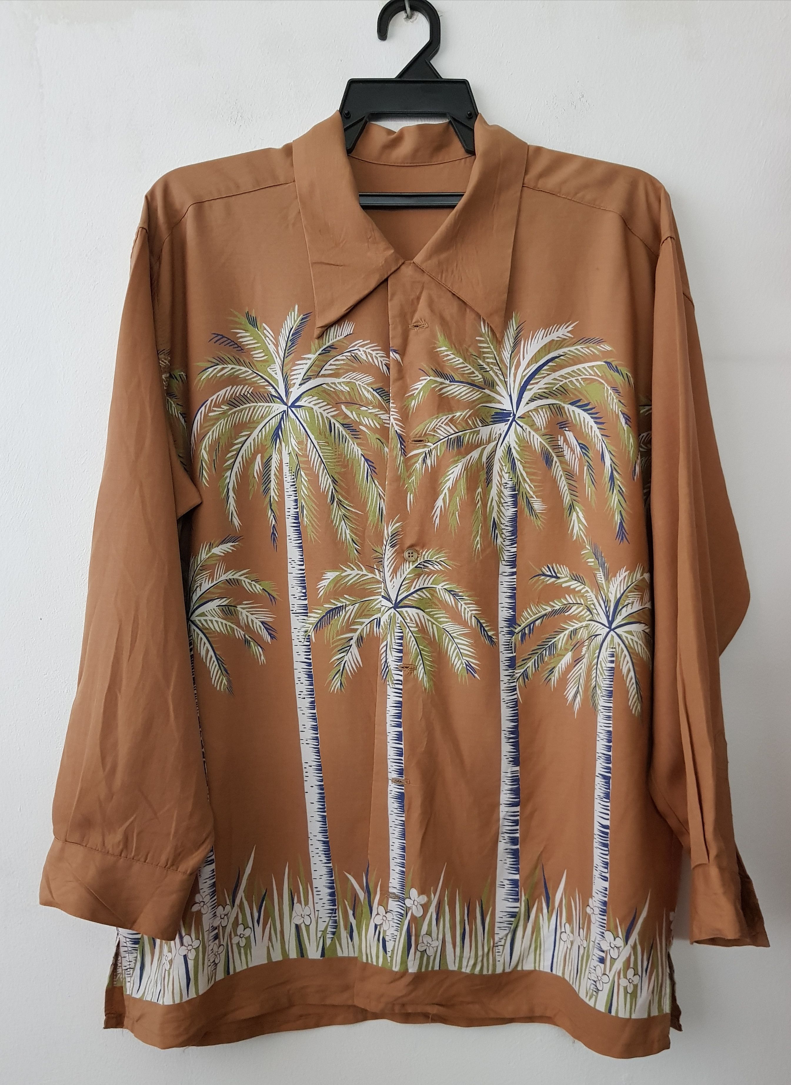 Vintage RARE. 100 % RAYON , BROWN COCONUT TREES HAWAIIAN SHIRT Size US M / EU 48-50 / 2 - 2 Thumbnail