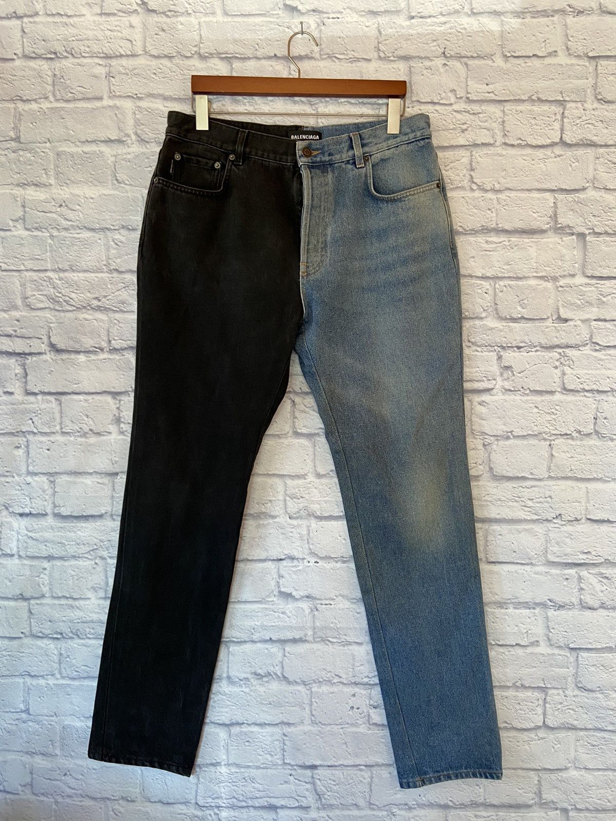 image of Balenciaga Two Tone Denim in Black/Blue, Men's