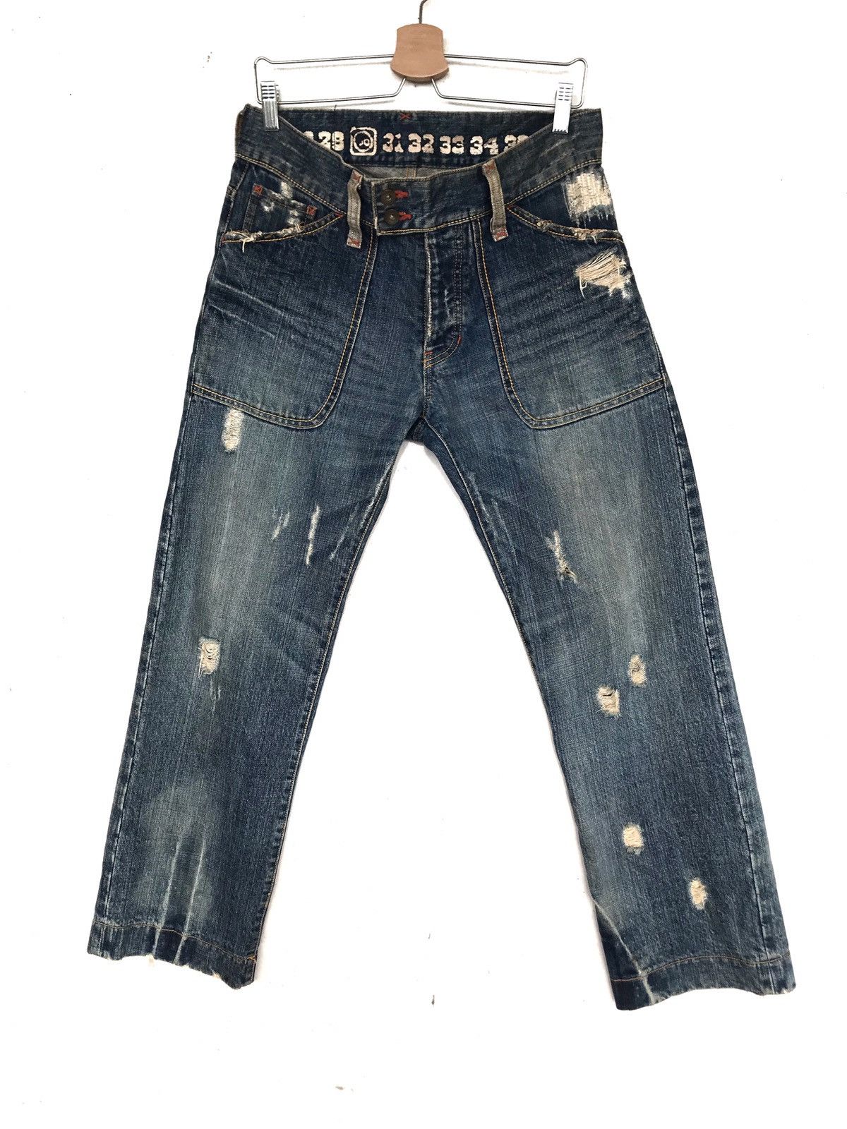 Japanese Brand Vintage Selvage denim Distressed jeans. Size US 30 / EU 46 - 1 Thumbnail