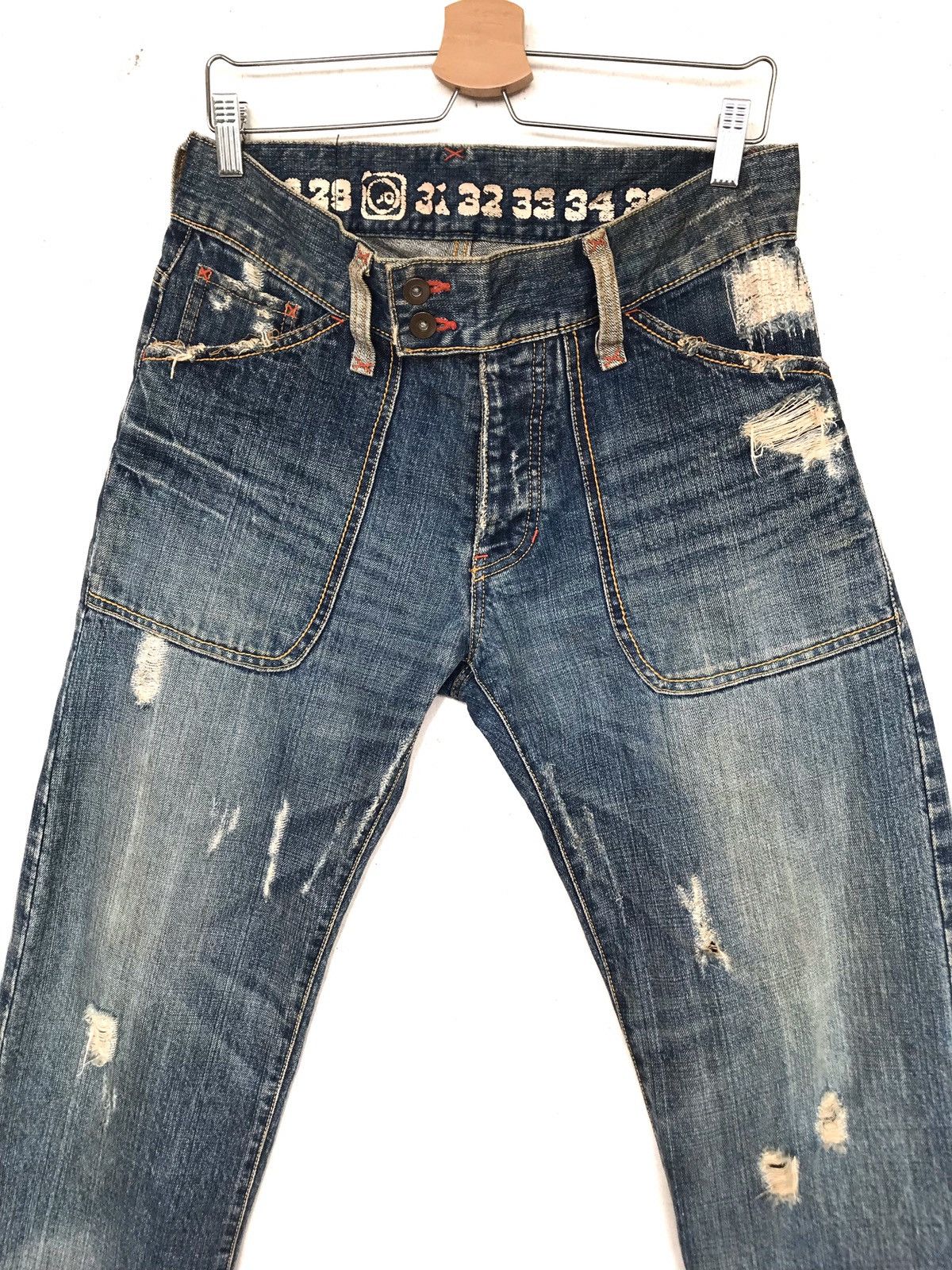 Japanese Brand Vintage Selvage denim Distressed jeans. Size US 30 / EU 46 - 2 Thumbnail