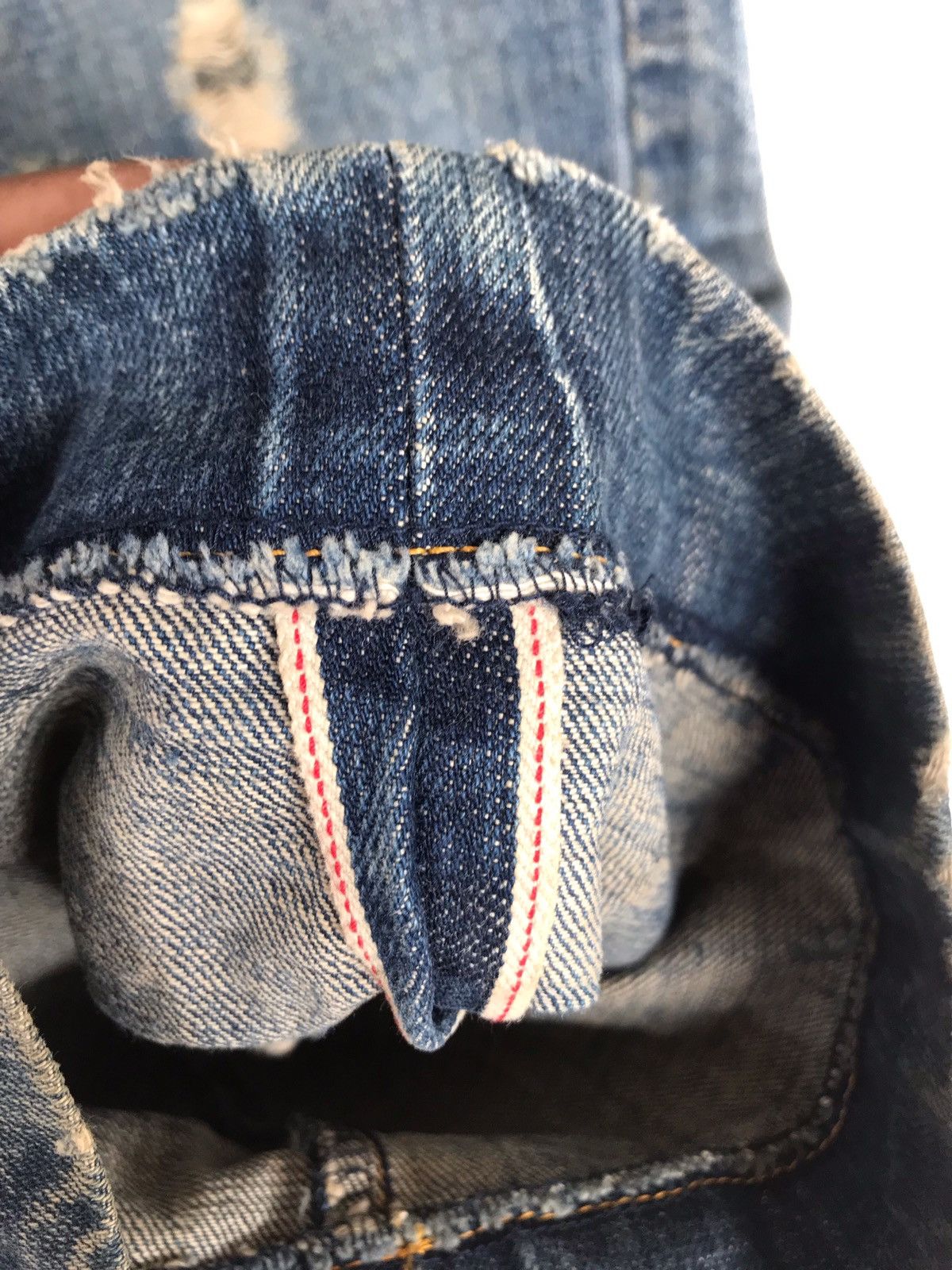 Japanese Brand Vintage Selvage denim Distressed jeans. Size US 30 / EU 46 - 11 Thumbnail