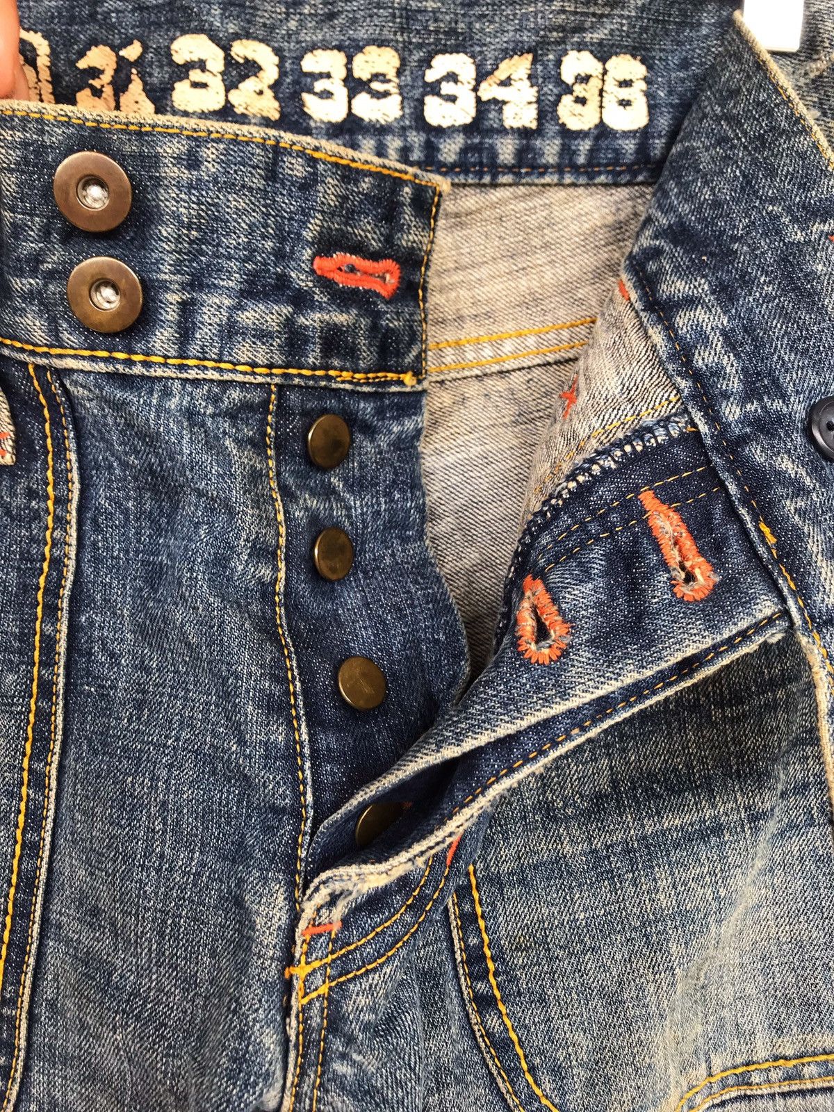 Japanese Brand Vintage Selvage denim Distressed jeans. Size US 30 / EU 46 - 10 Thumbnail