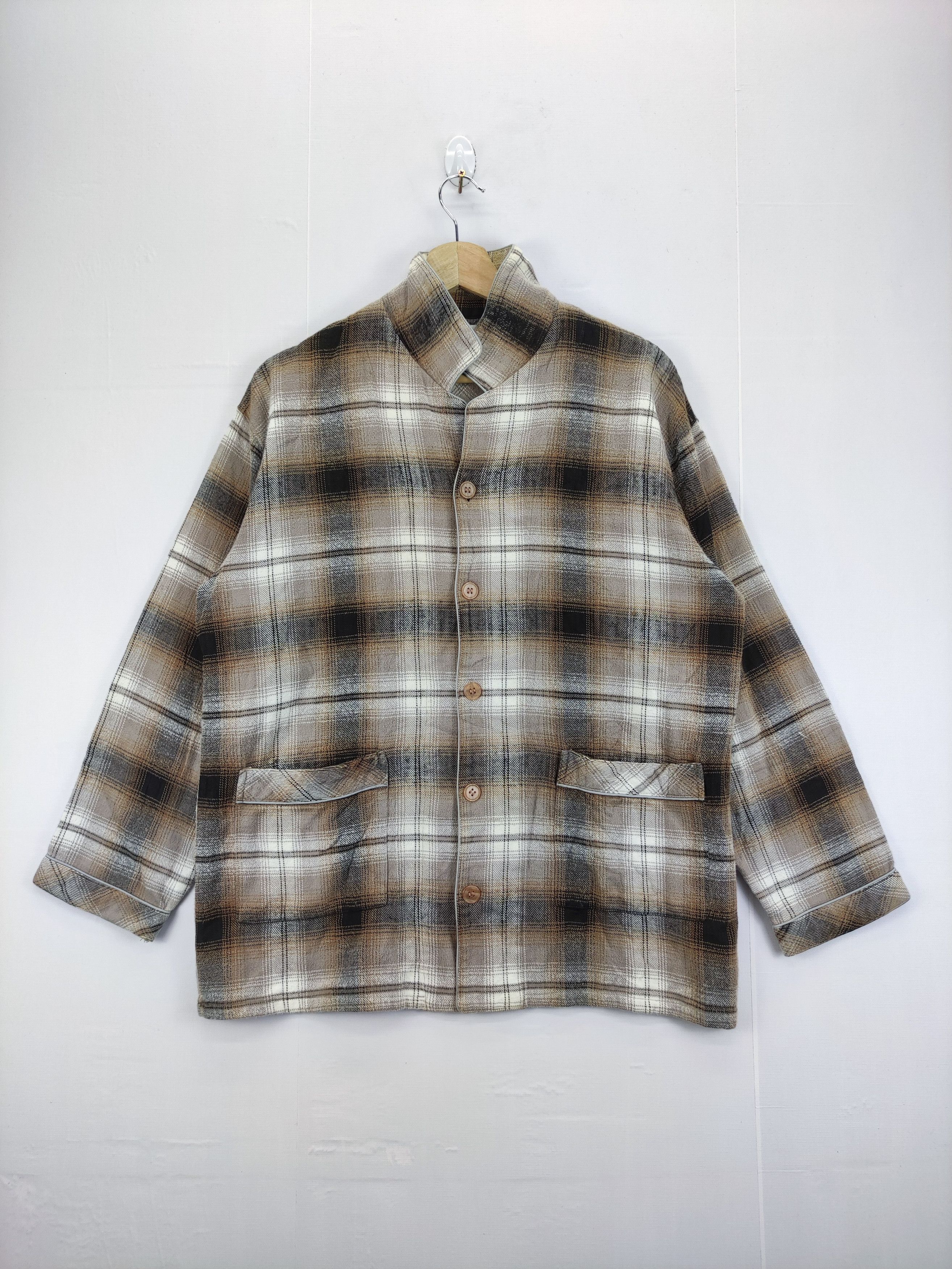 Japanese Brand Vintage Pyjama Wear 1 Set Double Pocket Checkered Size US L / EU 52-54 / 3 - 1 Thumbnail