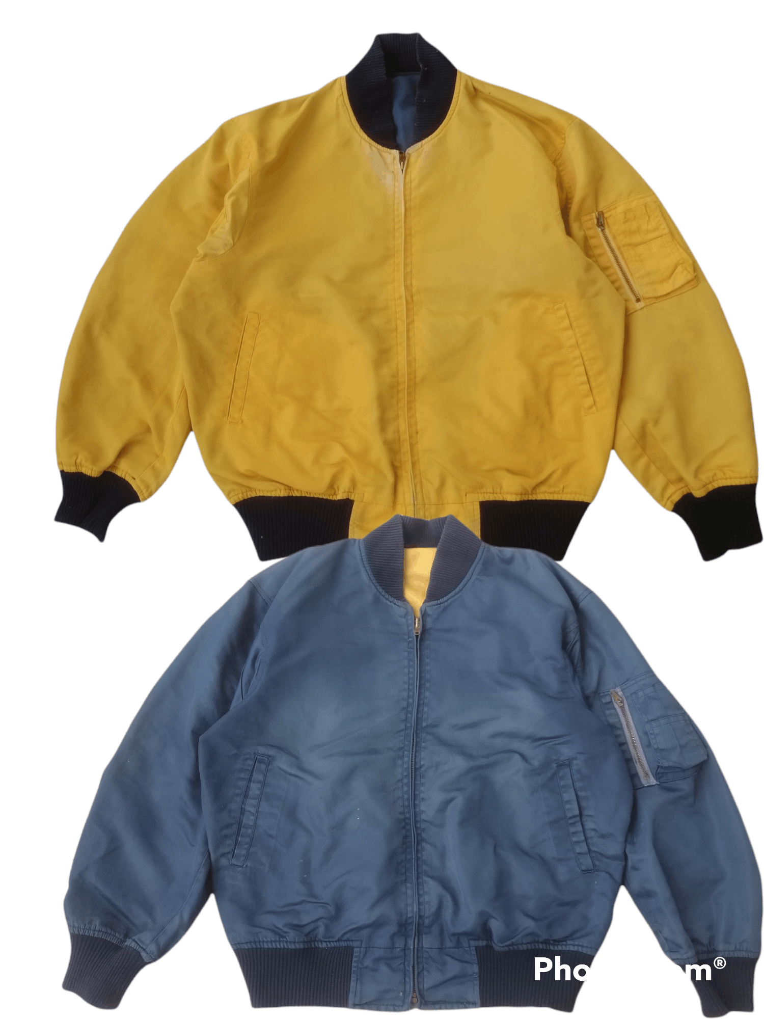Vintage Limited Reversible Bomber Jacket Yellow Navy Blue Size US L / EU 52-54 / 3 - 1 Thumbnail