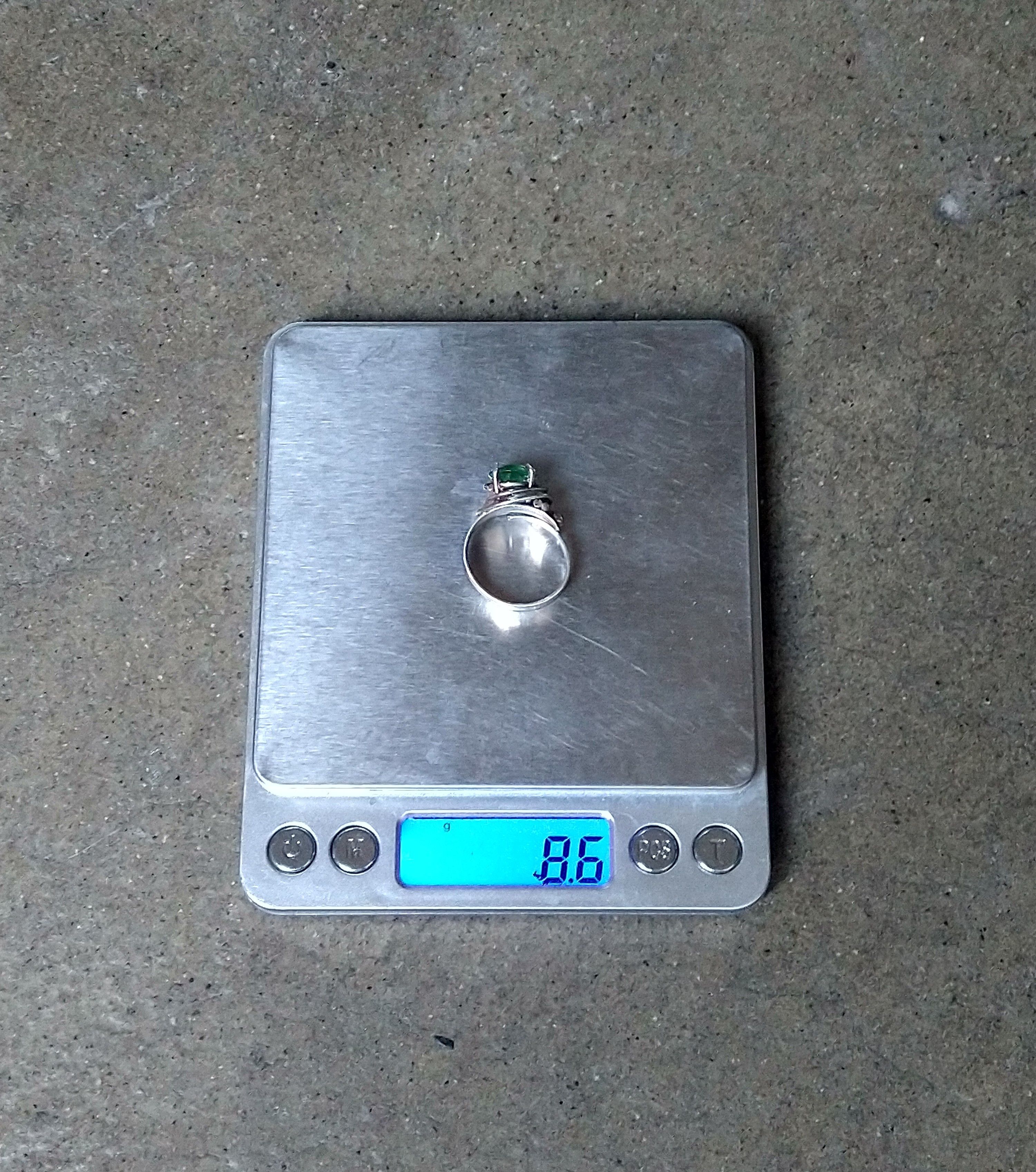 Jewelry × Sterling Silver Sterling Silver Ring Size 8 Green Glass Modern Steampunk Size ONE SIZE - 15 Thumbnail