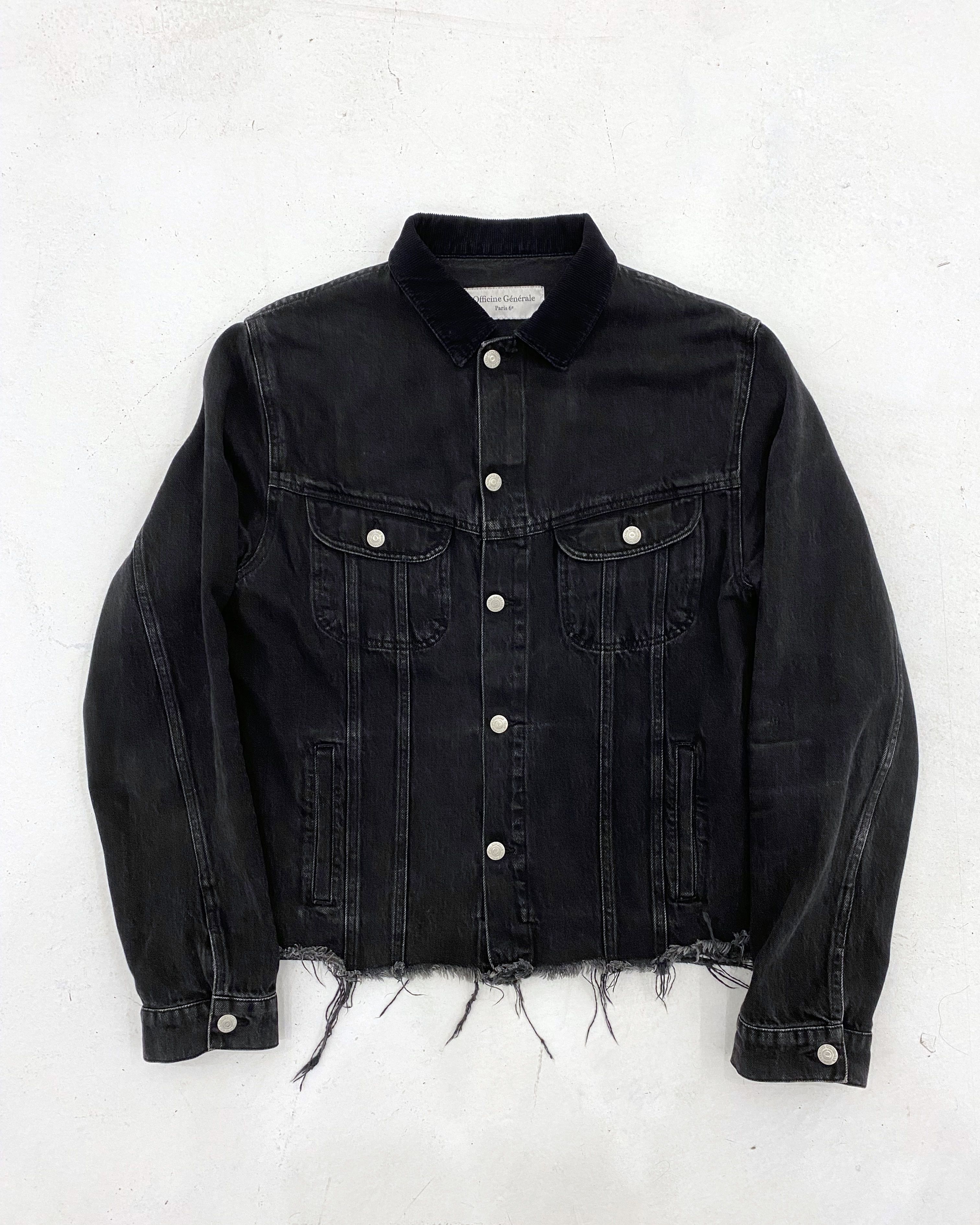 image of Officine Generale Clint Distressed Denim Jacket in Black, Men's (Size XL)