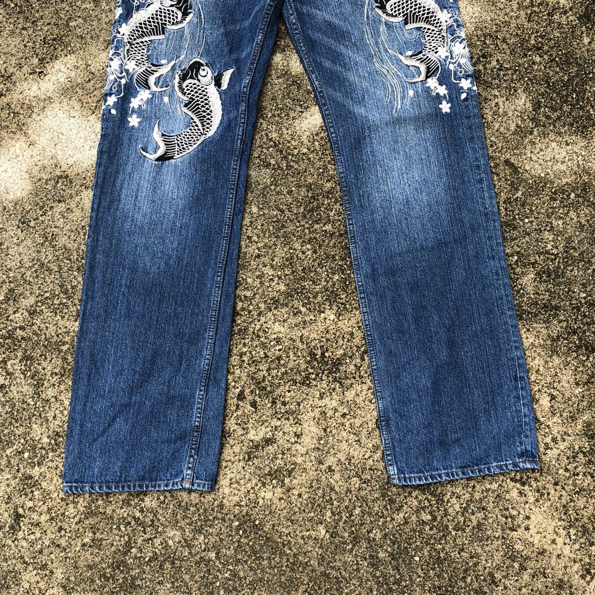 Japanese Brand × Vintage 🔥Sick🔥🇯🇵Unbrand Motive Embroidery Koi Sukajan Styles Jeans Size US 32 / EU 48 - 3 Thumbnail