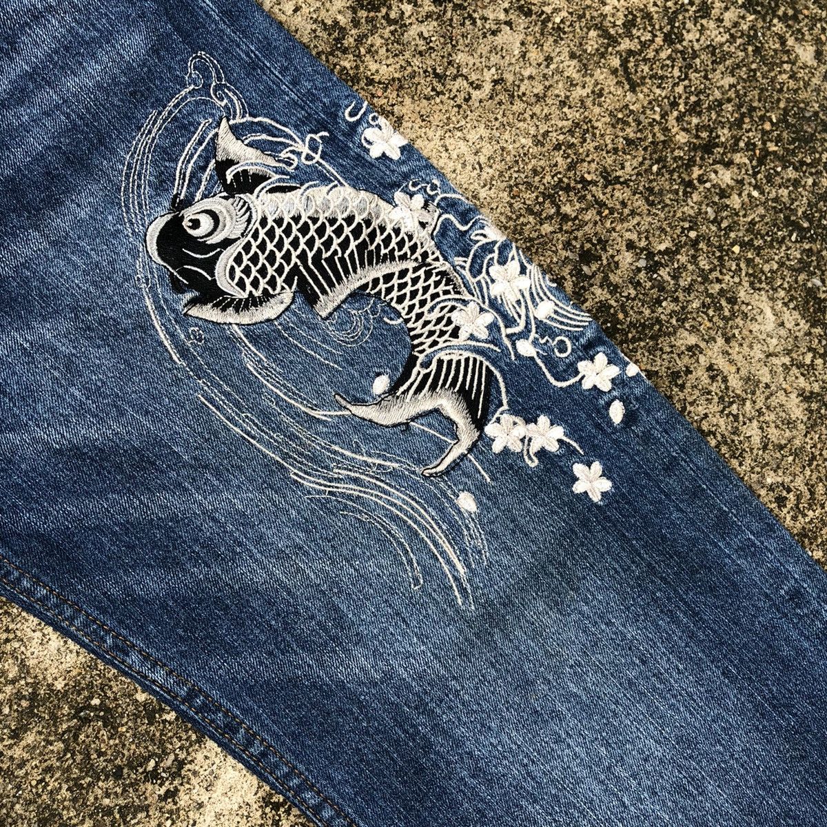 Japanese Brand × Vintage 🔥Sick🔥🇯🇵Unbrand Motive Embroidery Koi Sukajan Styles Jeans Size US 32 / EU 48 - 8 Thumbnail