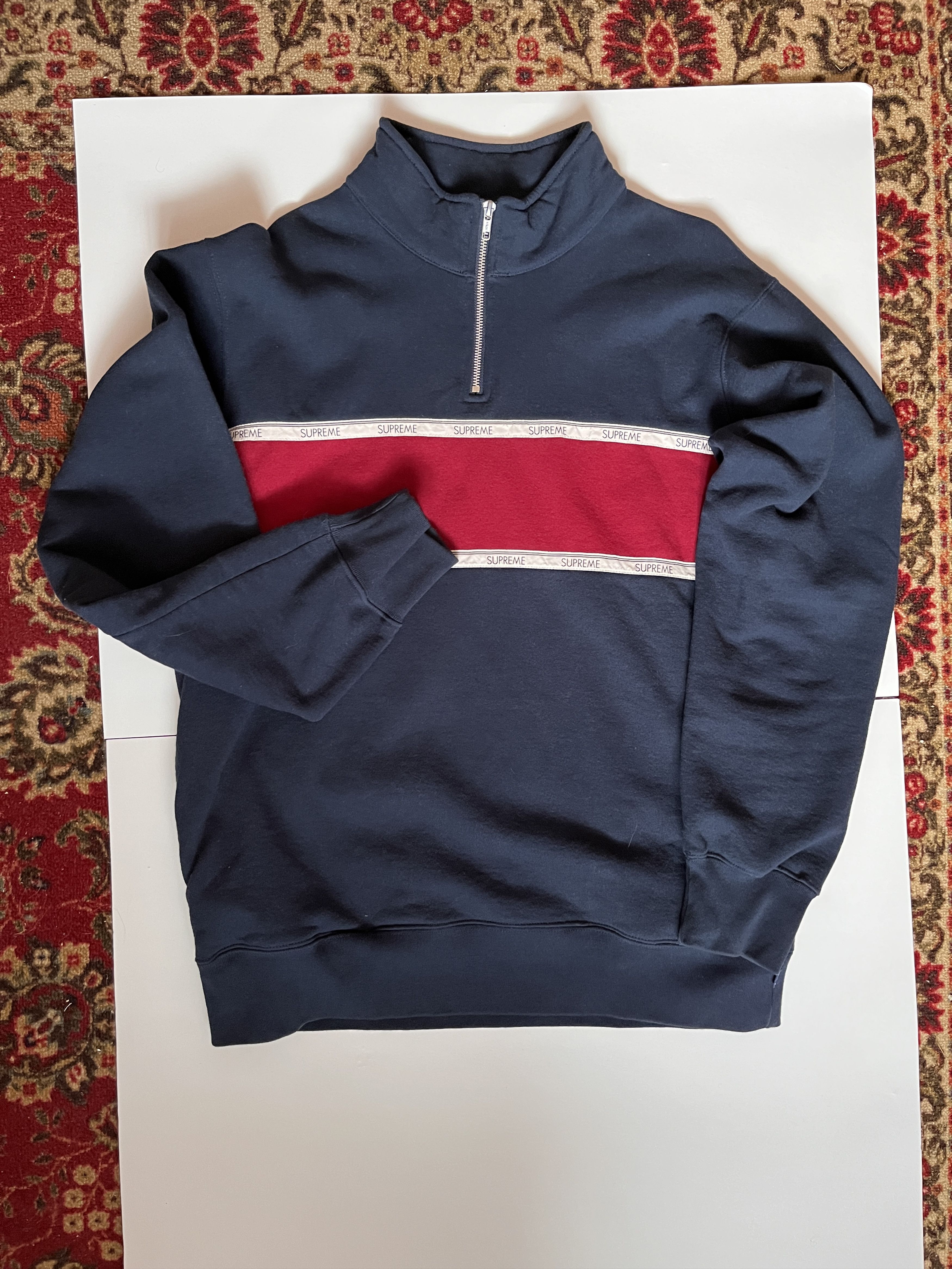 Supreme Logo Tape Stripe Half Zip Sweat | Grailed