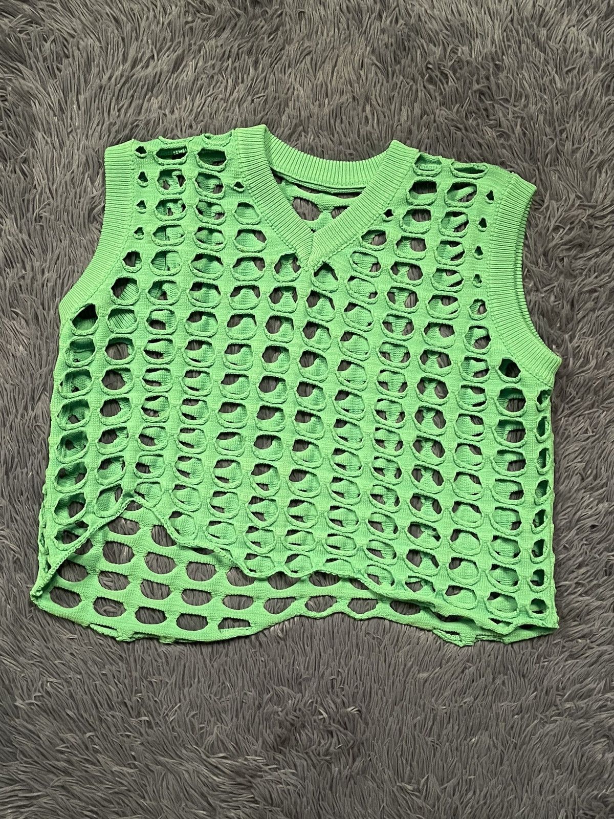 Japanese Brand × Vintage Y2K vintage Japanese style avant garde mesh vest neon green Size ONE SIZE - 1 Thumbnail