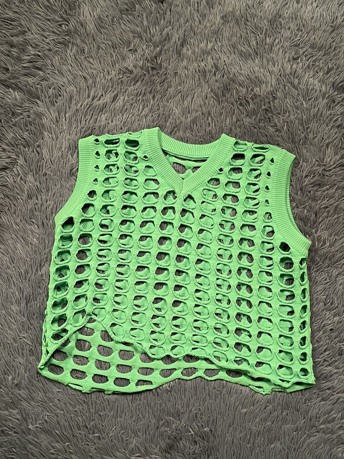 Japanese Brand × Vintage Y2K vintage Japanese style avant garde mesh vest neon green Size ONE SIZE - 2 Thumbnail