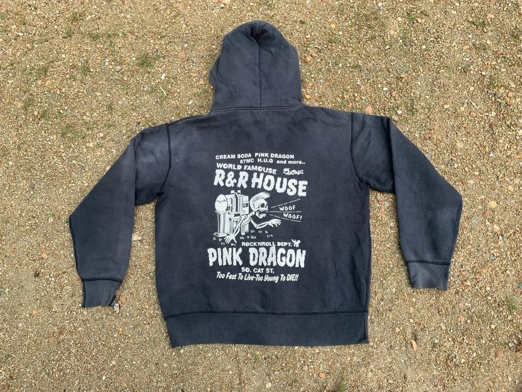 image of Vintage Cream Soda Zipper Hoodie in Faded Blue Black, Men's (Size Large)