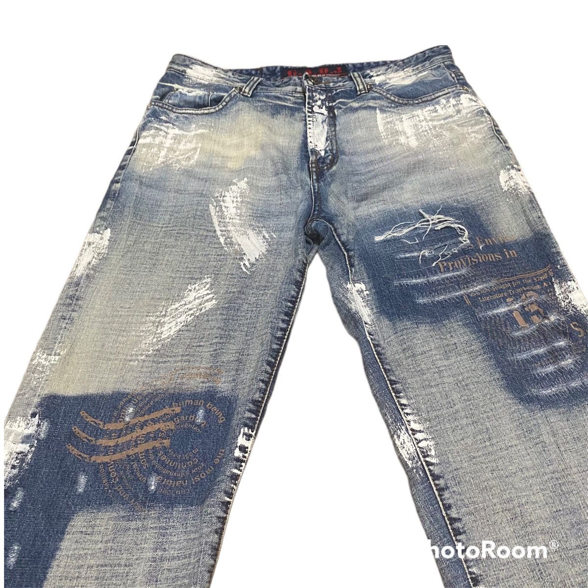 Japanese Brand × Vintage Vintage Japanese GADJ Splatter Paint Spell Out Denim Jeans Size US 33 - 2 Thumbnail