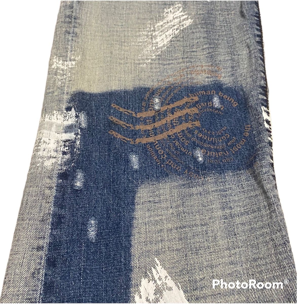Japanese Brand × Vintage Vintage Japanese GADJ Splatter Paint Spell Out Denim Jeans Size US 33 - 8 Thumbnail