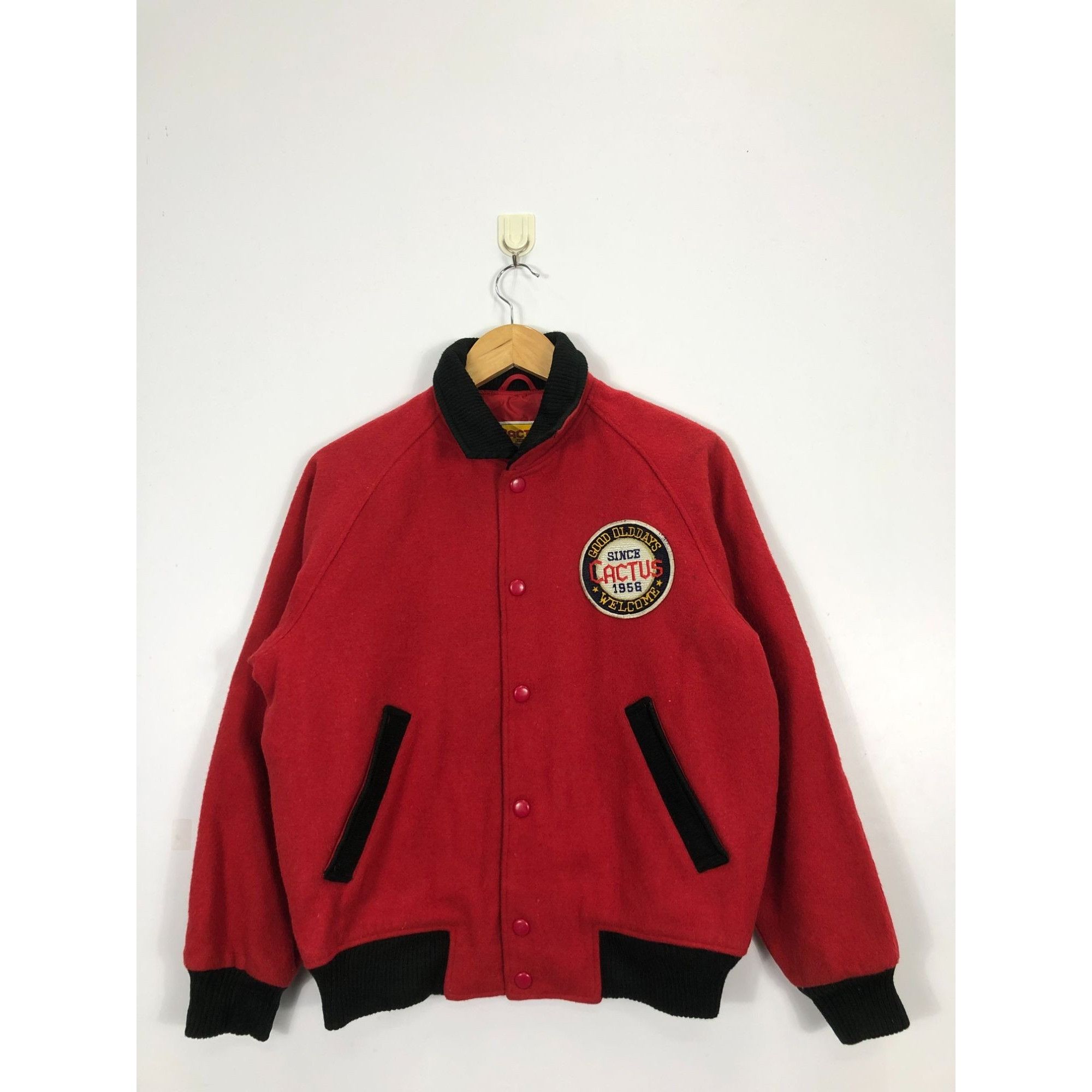 Vintage 90s Cactus Jeans Wool Varsity Jacket Red