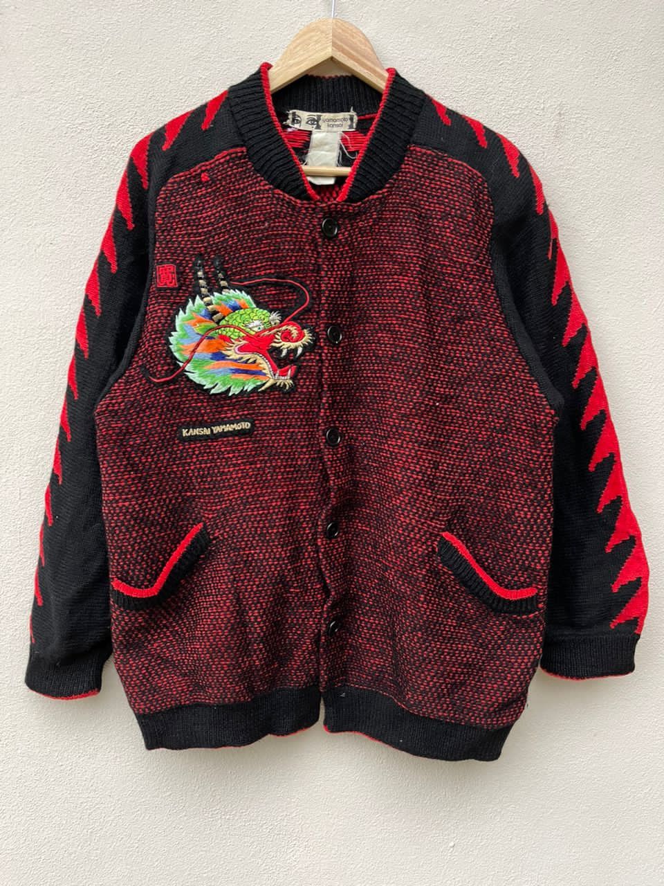 Japanese Brand × Kansai Yamamoto × Vintage Kansai Yamamoto Typhoon Embroidered Dragon Logo Knit Jacket Size US L / EU 52-54 / 3 - 2 Thumbnail