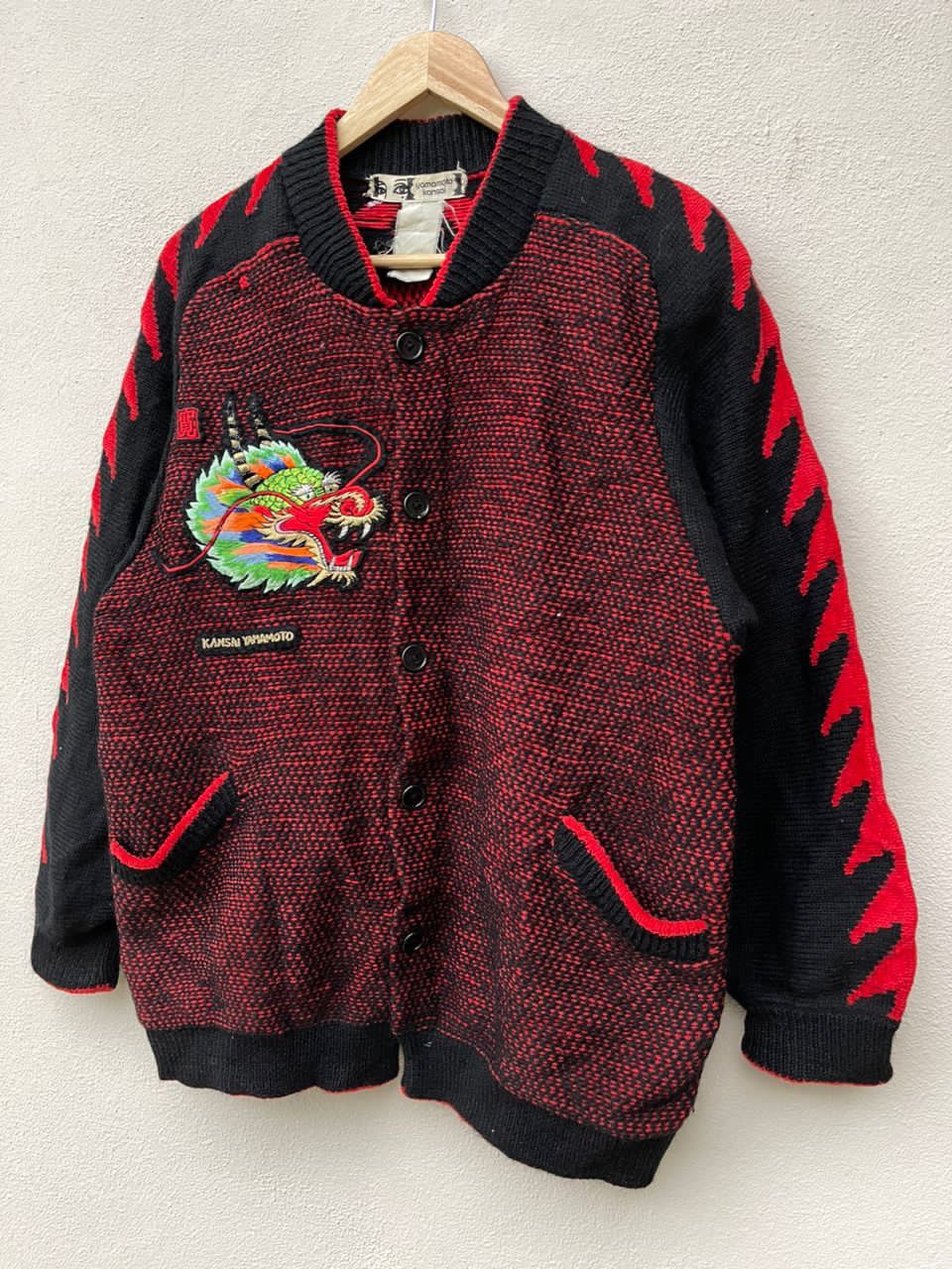 Japanese Brand × Kansai Yamamoto × Vintage Kansai Yamamoto Typhoon Embroidered Dragon Logo Knit Jacket Size US L / EU 52-54 / 3 - 4 Thumbnail