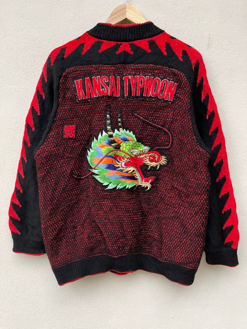 Japanese Brand × Kansai Yamamoto × Vintage Kansai Yamamoto Typhoon Embroidered Dragon Logo Knit Jacket Size US L / EU 52-54 / 3 - 1 Thumbnail