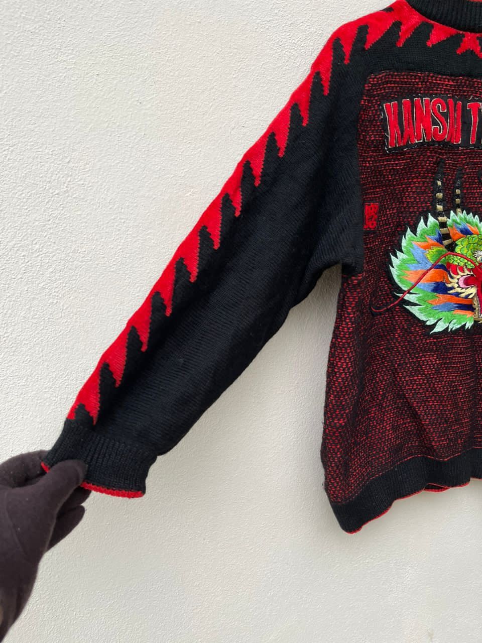 Japanese Brand × Kansai Yamamoto × Vintage Kansai Yamamoto Typhoon Embroidered Dragon Logo Knit Jacket Size US L / EU 52-54 / 3 - 15 Thumbnail