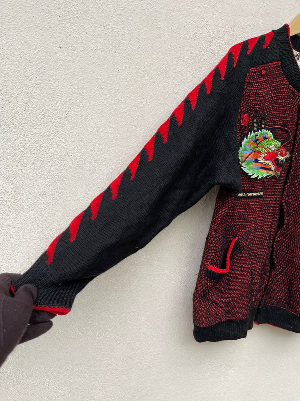 Japanese Brand × Kansai Yamamoto × Vintage Kansai Yamamoto Typhoon Embroidered Dragon Logo Knit Jacket Size US L / EU 52-54 / 3 - 8 Thumbnail