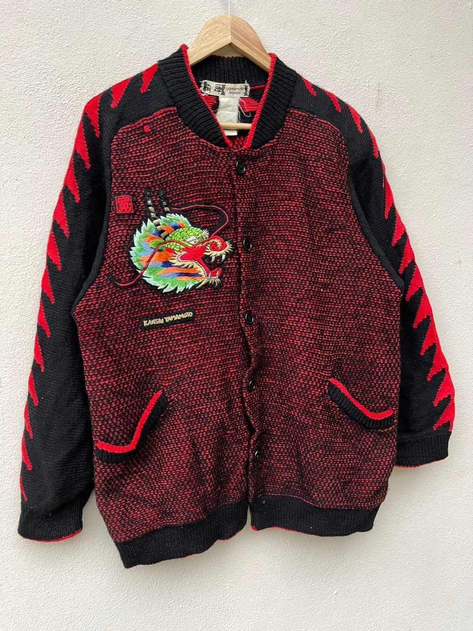 Japanese Brand × Kansai Yamamoto × Vintage Kansai Yamamoto Typhoon Embroidered Dragon Logo Knit Jacket Size US L / EU 52-54 / 3 - 3 Thumbnail