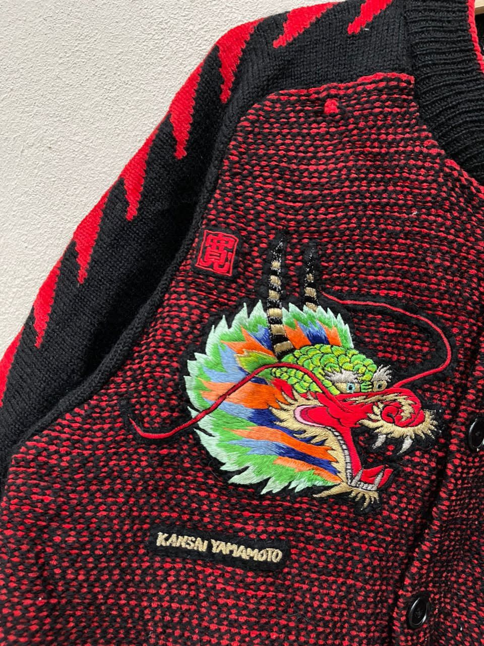 Japanese Brand × Kansai Yamamoto × Vintage Kansai Yamamoto Typhoon Embroidered Dragon Logo Knit Jacket Size US L / EU 52-54 / 3 - 7 Thumbnail