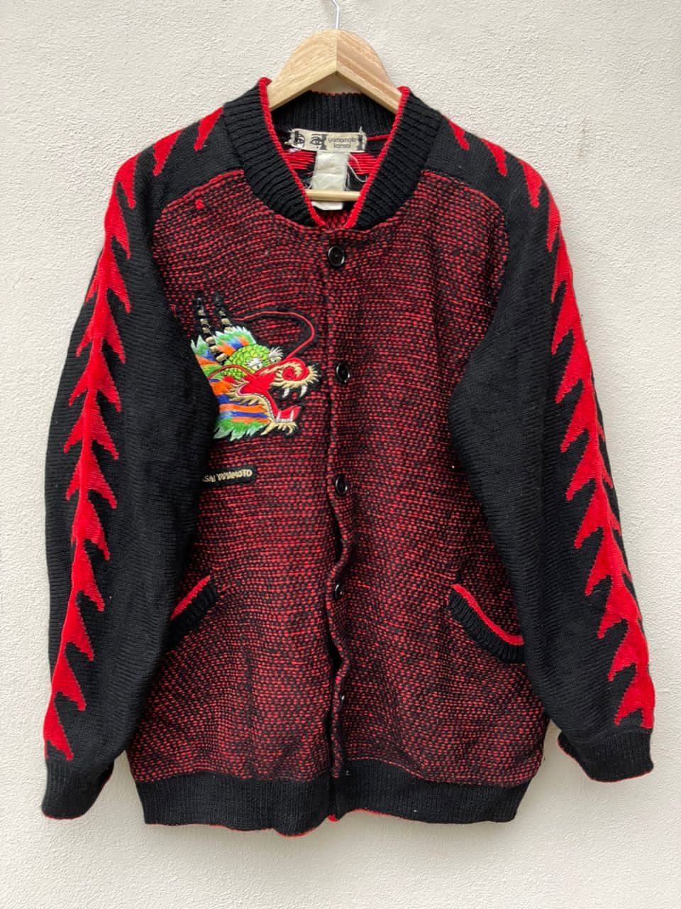 Japanese Brand × Kansai Yamamoto × Vintage Kansai Yamamoto Typhoon Embroidered Dragon Logo Knit Jacket Size US L / EU 52-54 / 3 - 5 Thumbnail