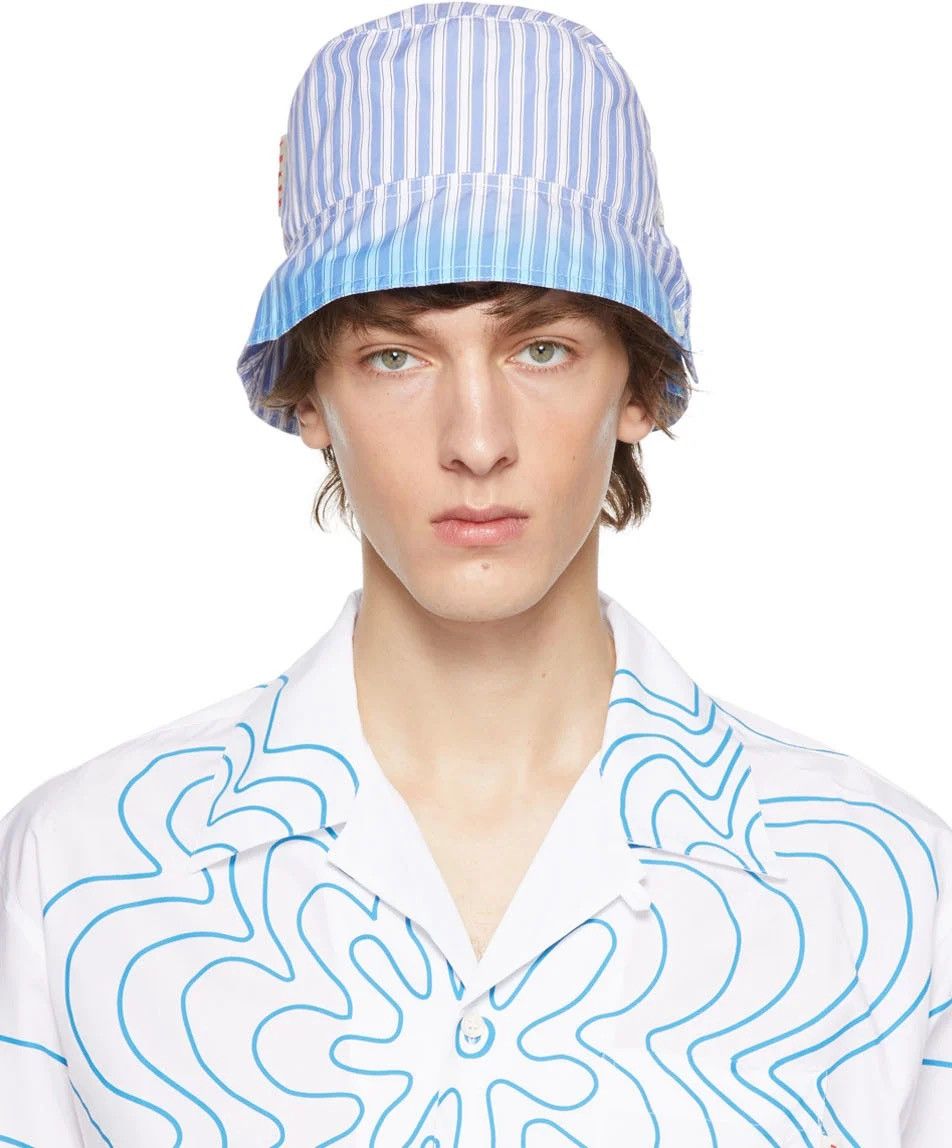 image of Marni Blue Stripe Dip Dyed Bucket Hat, Men's