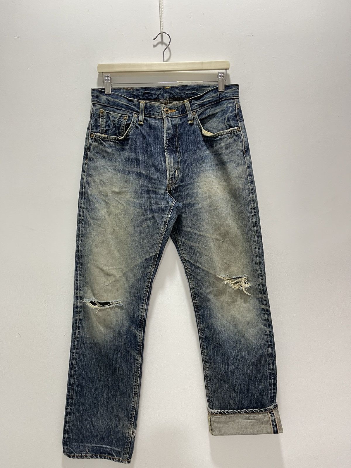 Edwin VINTAGE EDWIN 505 SELVEDGE RIPPED DISTRESSED DENIM JEANS Size US 31 - 2 Thumbnail